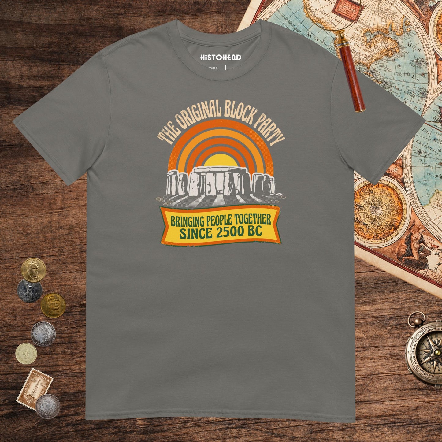 Charcoal Stonehenge Block Party Tee - history buff gift by HistoHead