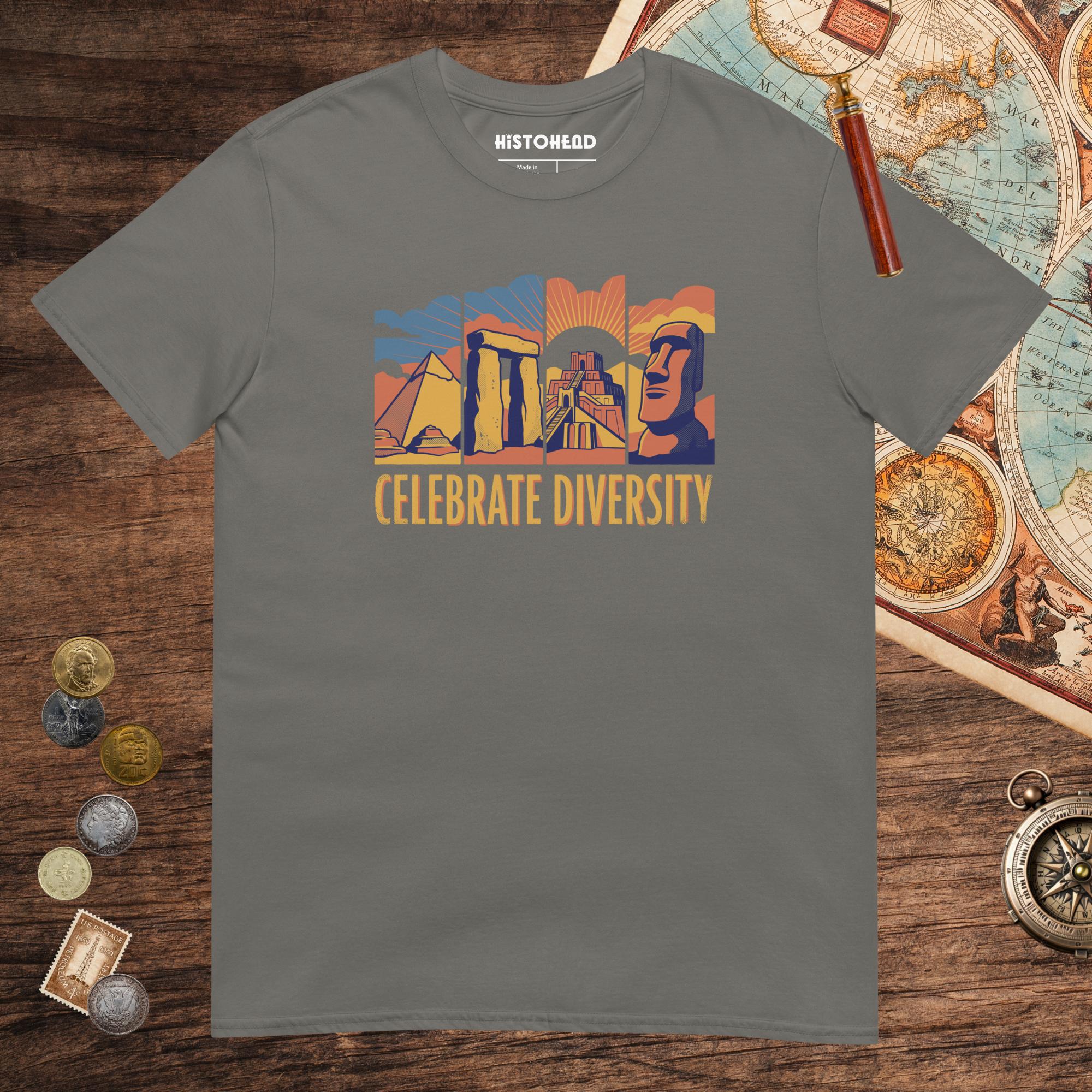 Charcoal Celebrate Diversity Stone Wonders Edition Tee - history buff gift by HistoHead