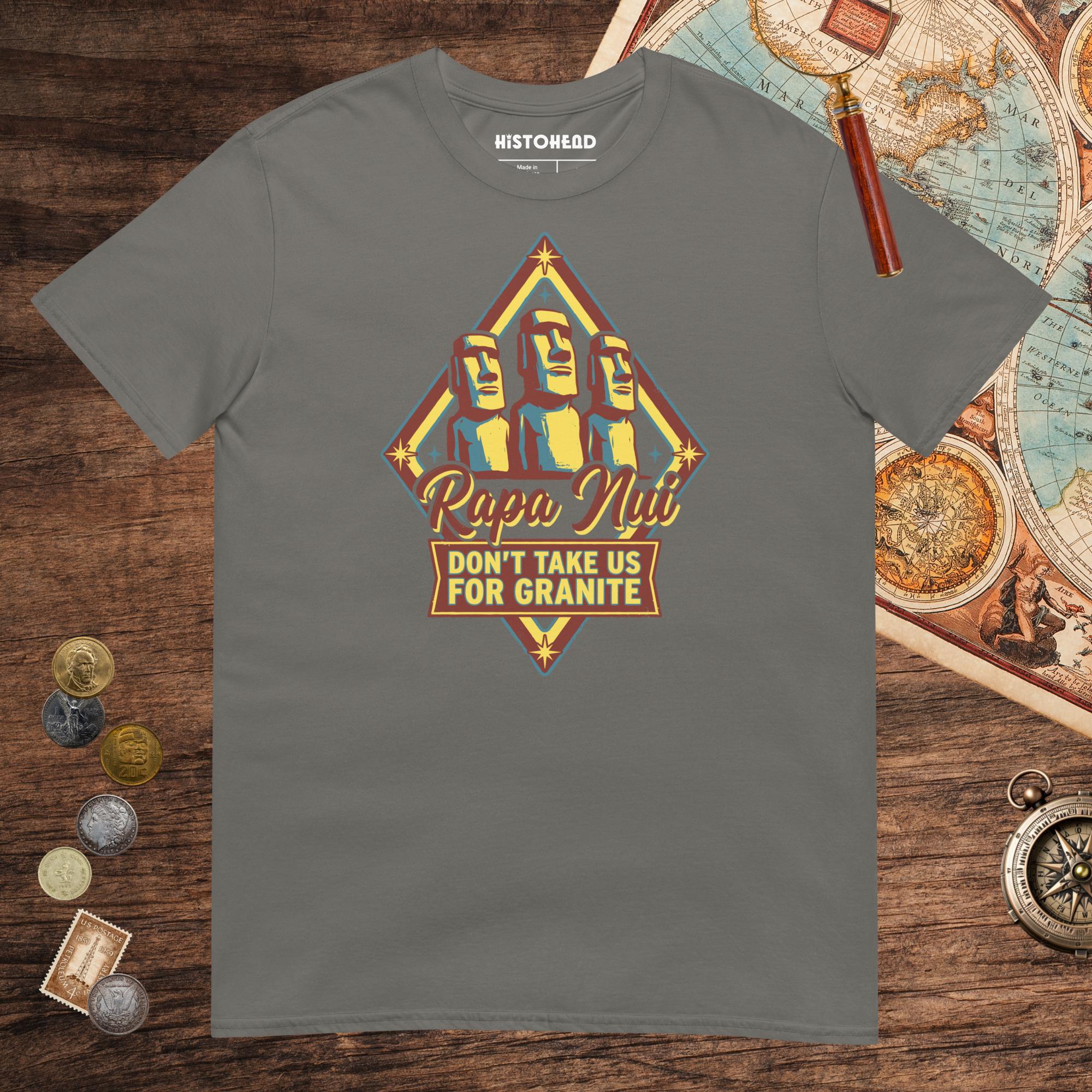 Charcoal Rapa Nui Moai Tee - history buff gift by HistoHead