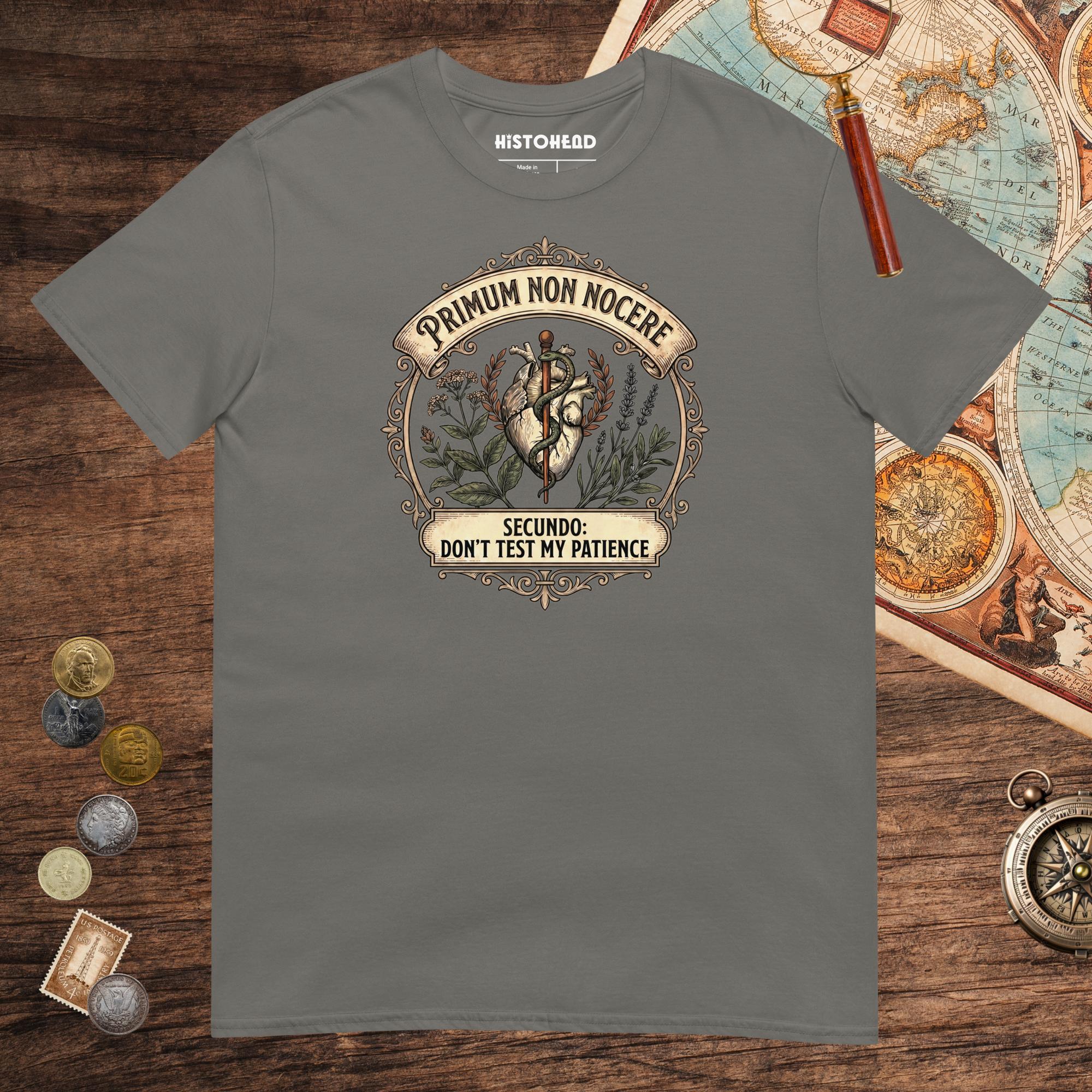 Charcoal First Do No Harm Tee - history buff gift by HistoHead