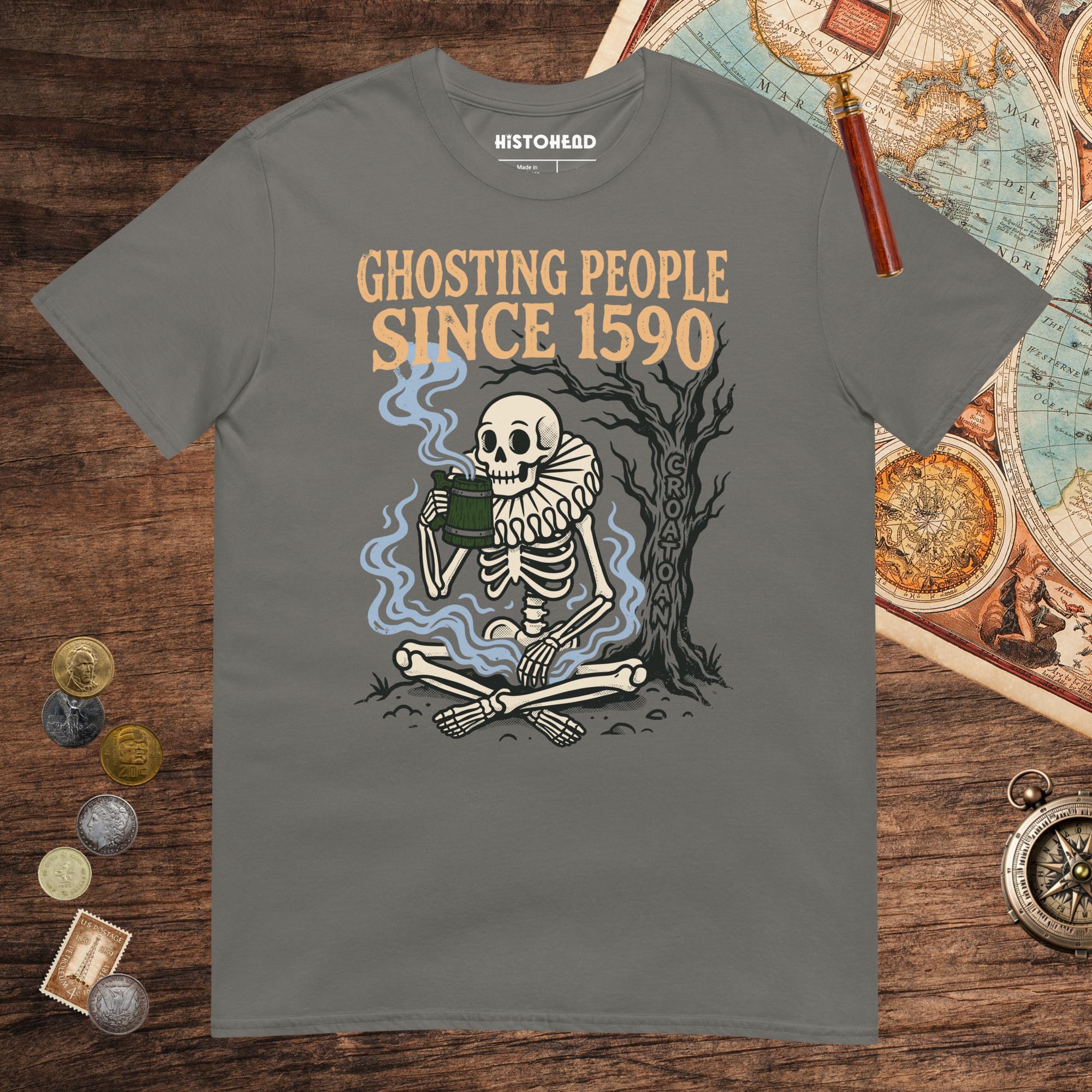 Charcoal Roanoke Colony Ghosting Since 1590 Tee - history buff gift by HistoHead