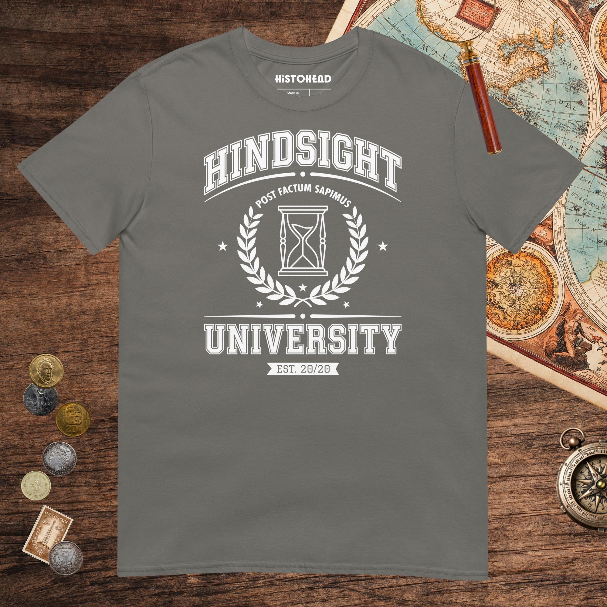 Charcoal Hindsight University Tee - history buff gift by HistoHead
