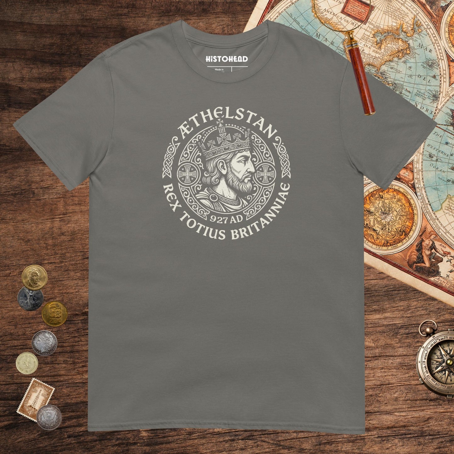 Charcoal Æthelstan King of All Britain Tee - history buff gift by HistoHead