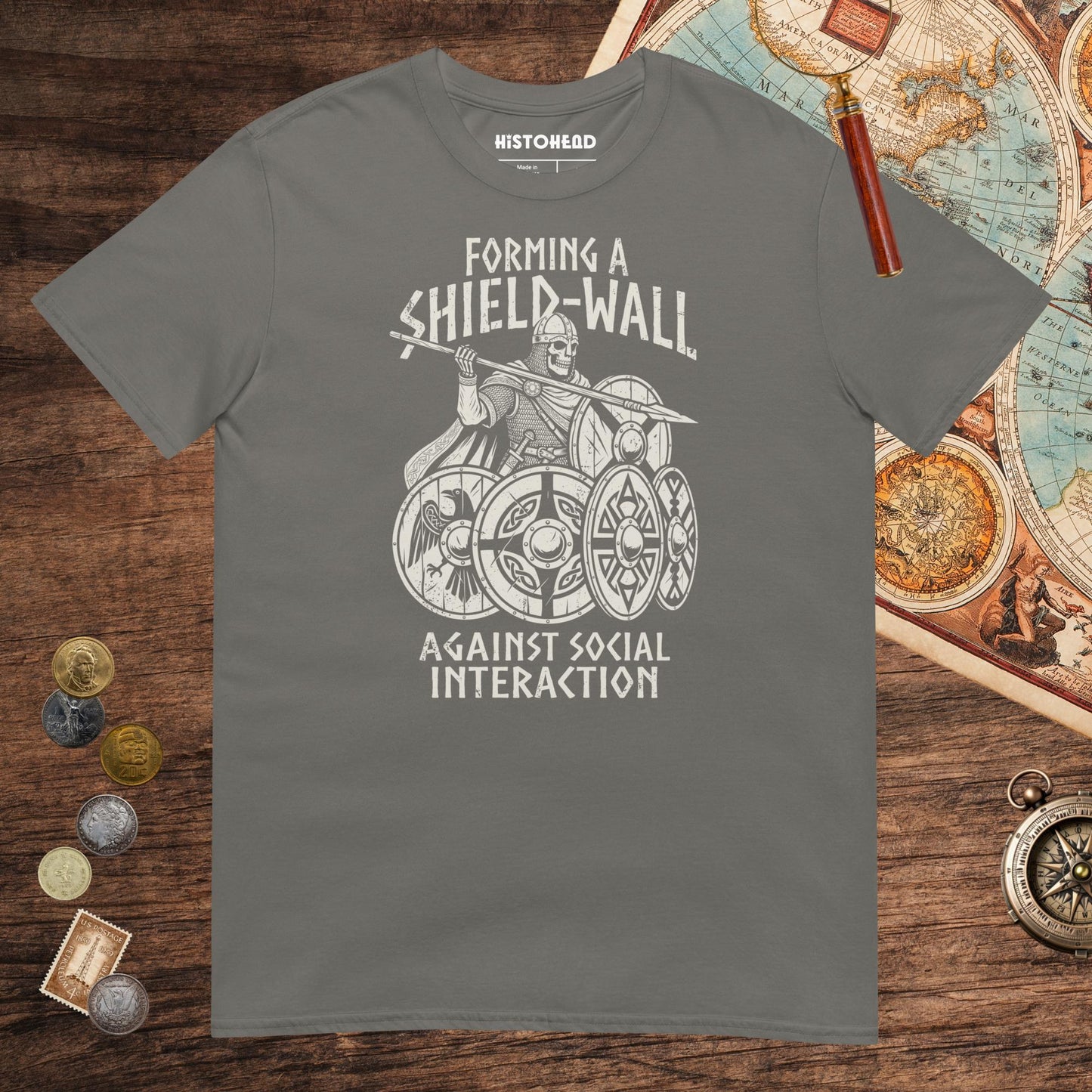 Charcoal Shieldwall Against Social Interaction Tee - history buff gift by HistoHead
