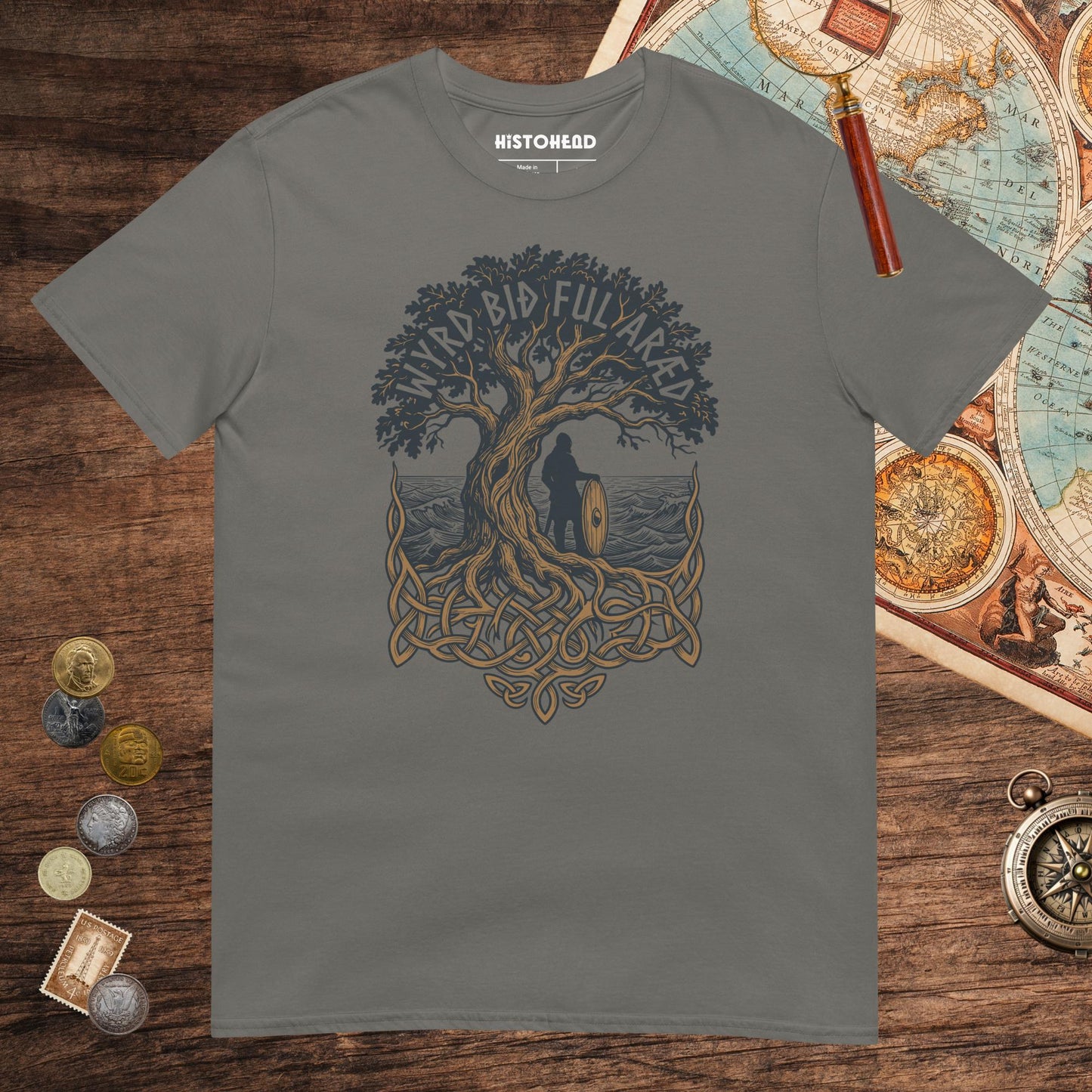 Charcoal Old English Fate Is Inexorable Tee - history buff gift by HistoHead