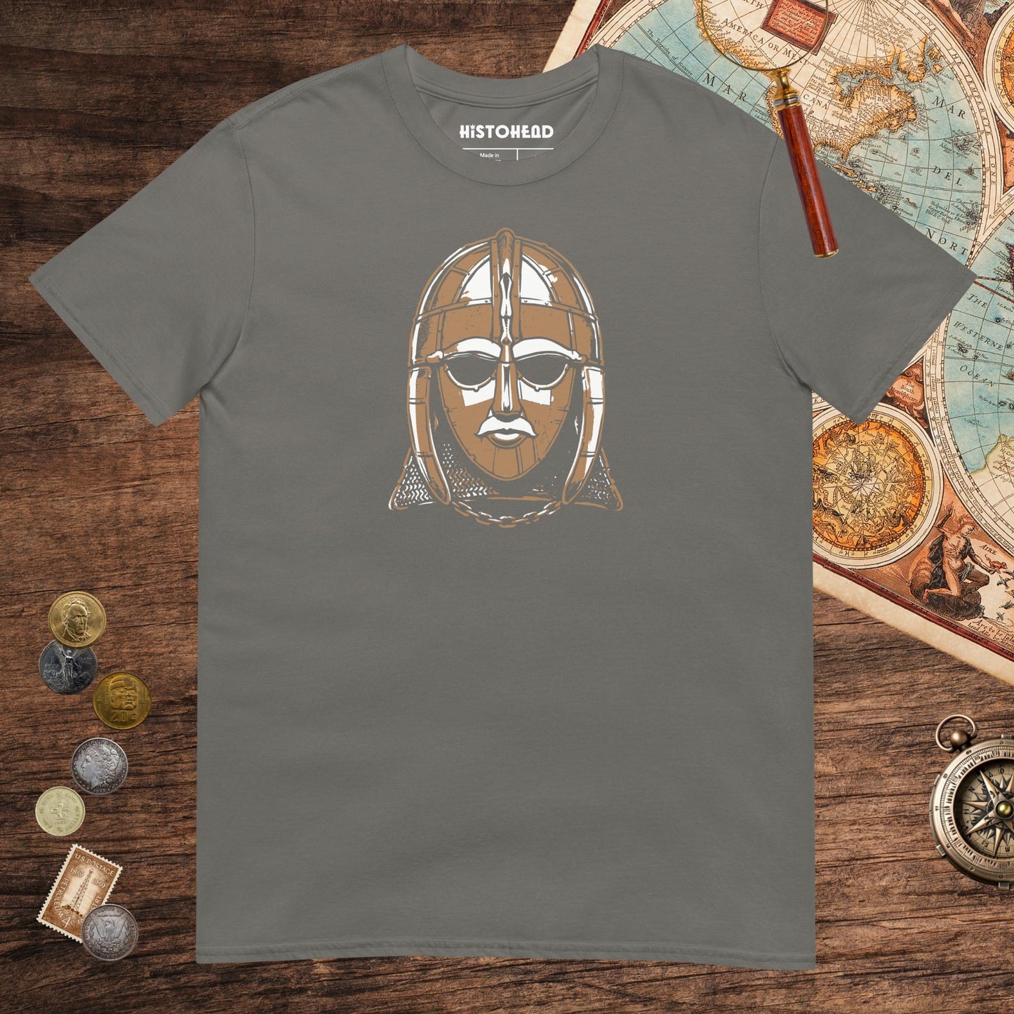 Charcoal Sutton Hoo Helmet Tee - history buff gift by HistoHead