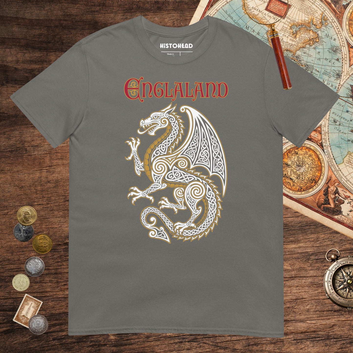 Charcoal Englaland Dragon Tee - history buff gift by HistoHead
