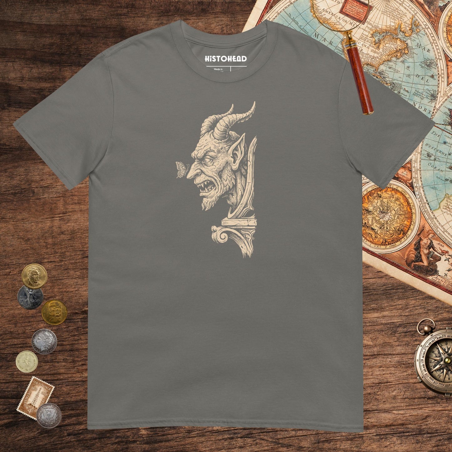 Charcoal Grotesque and Butterfly Tee - history buff gift by HistoHead