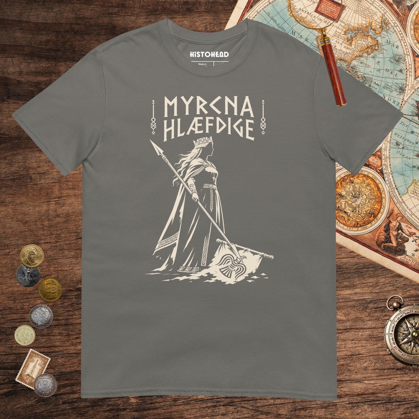 Charcoal Æthelflæd Myrcna Hlæfdige Tee - history buff gift by HistoHead