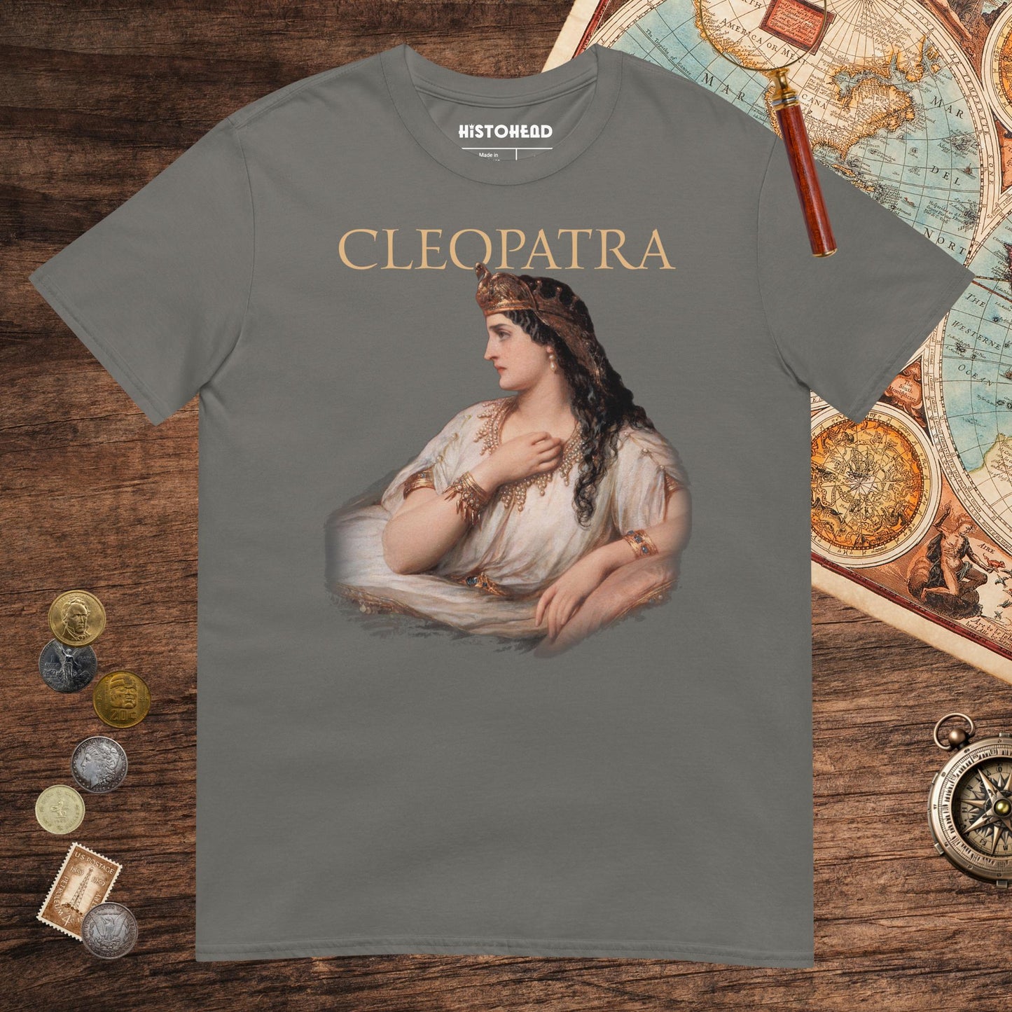 Charcoal Cleopatra Art Tee - history buff gift by HistoHead