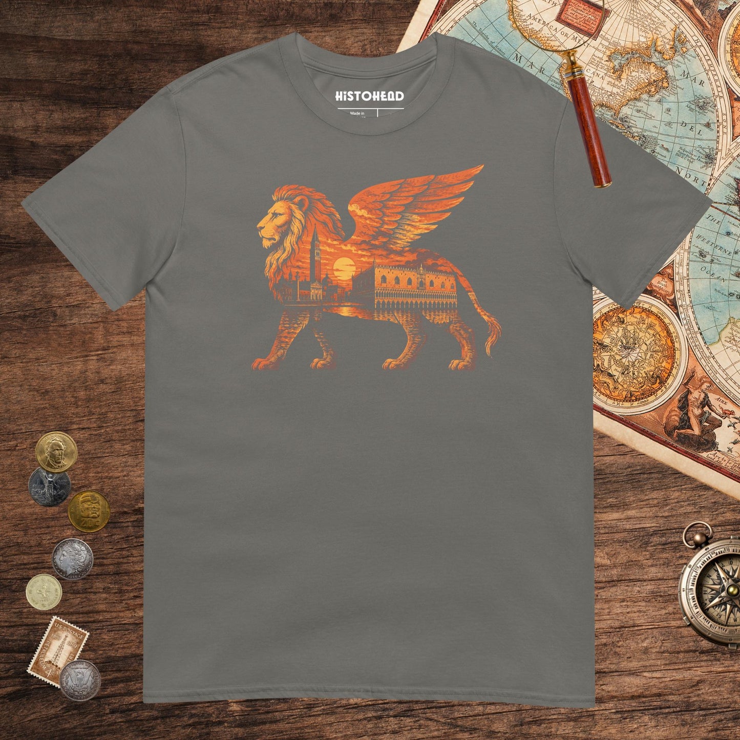 Charcoal Winged Lion of the Lagoon Tee - history buff gift by HistoHead