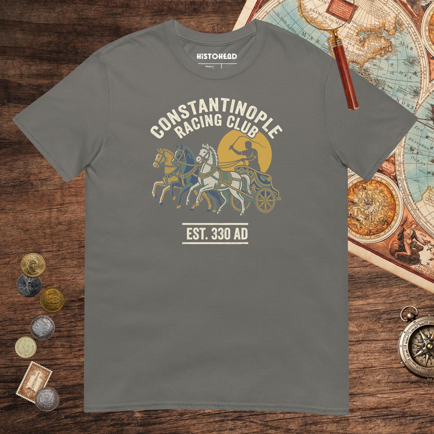 Charcoal Constantinople Racing Club Tee - history buff gift by HistoHead