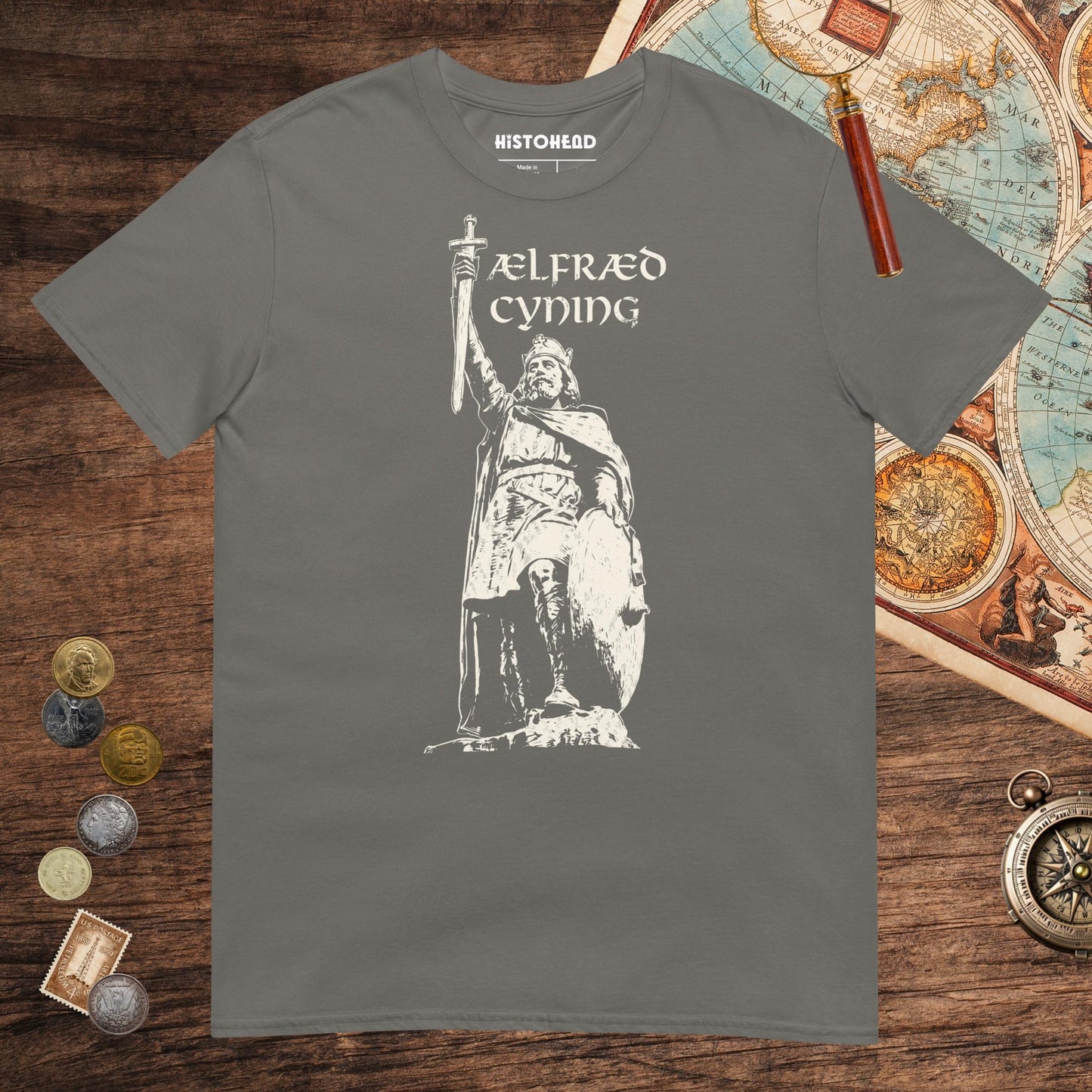 Charcoal Alfred the Great Tee - history buff gift by HistoHead