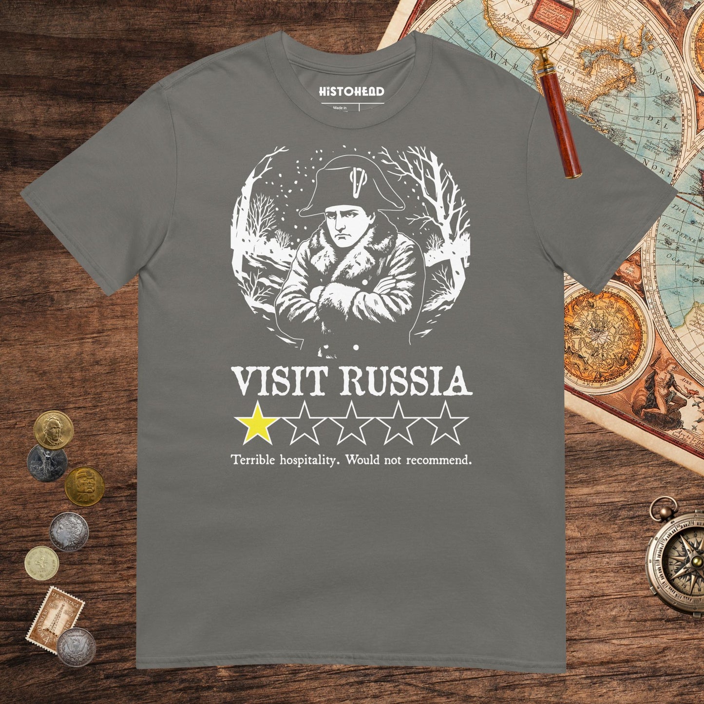 Charcoal Napoleon Visit Russia Review Tee - history buff gift by HistoHead