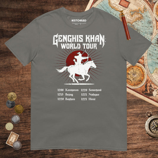 Charcoal Genghis Khan World Tour Tee - history buff gift by HistoHead