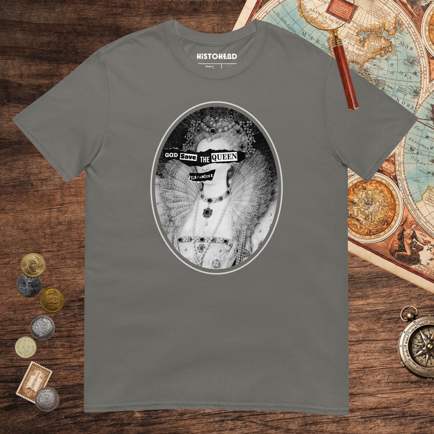 Charcoal God Save the Queen Elizabeth I Tee - history buff gift by HistoHead