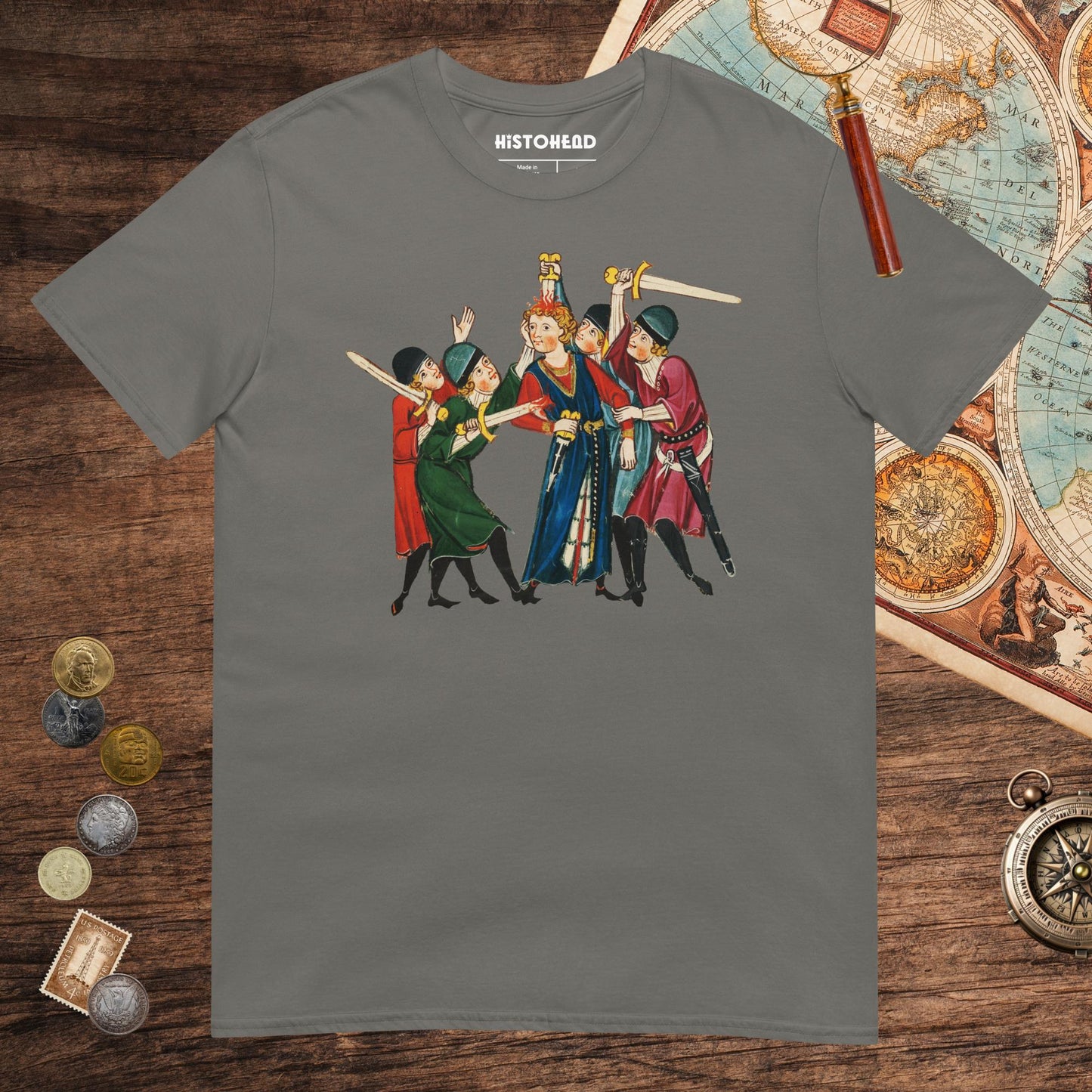 Charcoal Medieval Positivity Tee - history buff gift by HistoHead