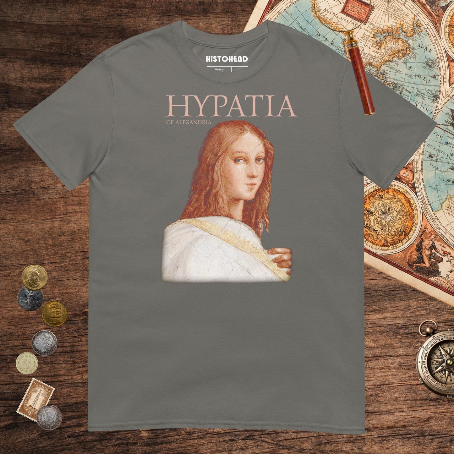 Charcoal Hypatia of Alexandria Tee - history buff gift by HistoHead