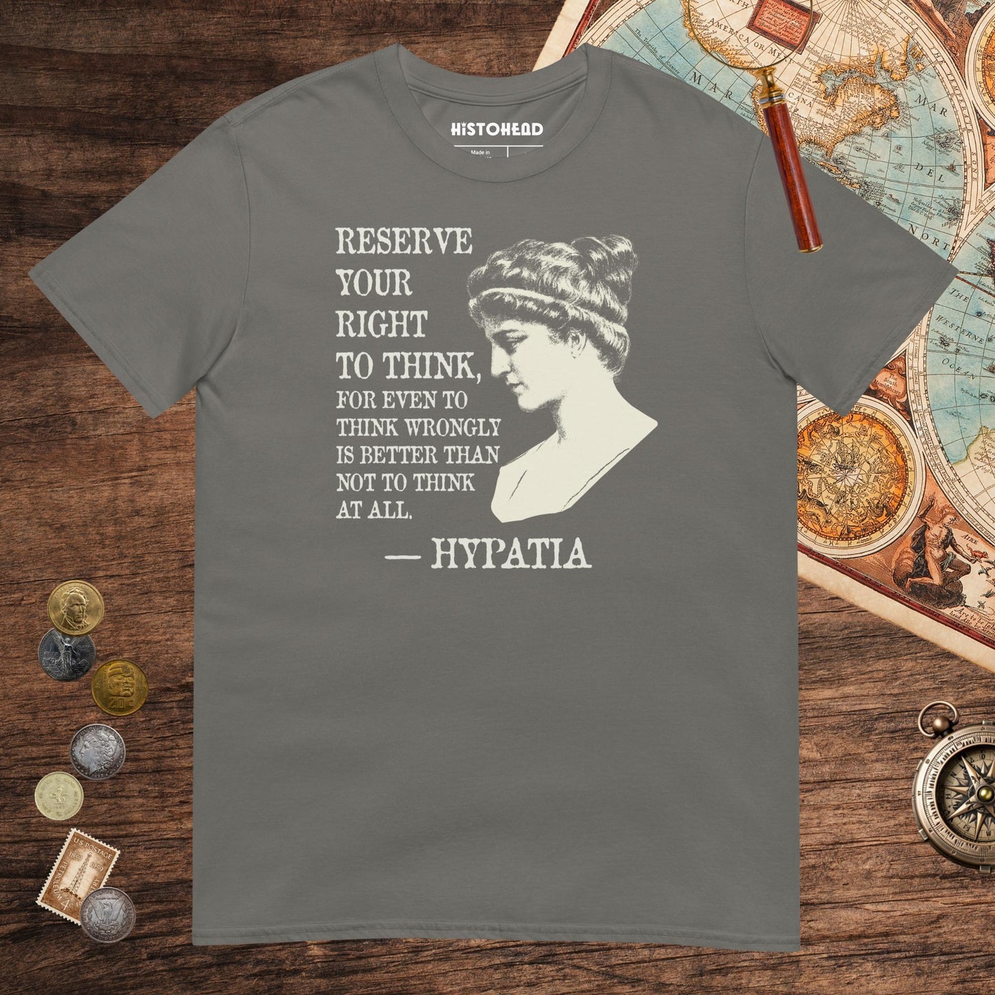 Charcoal Hypatia Quote Tee - history buff gift by HistoHead