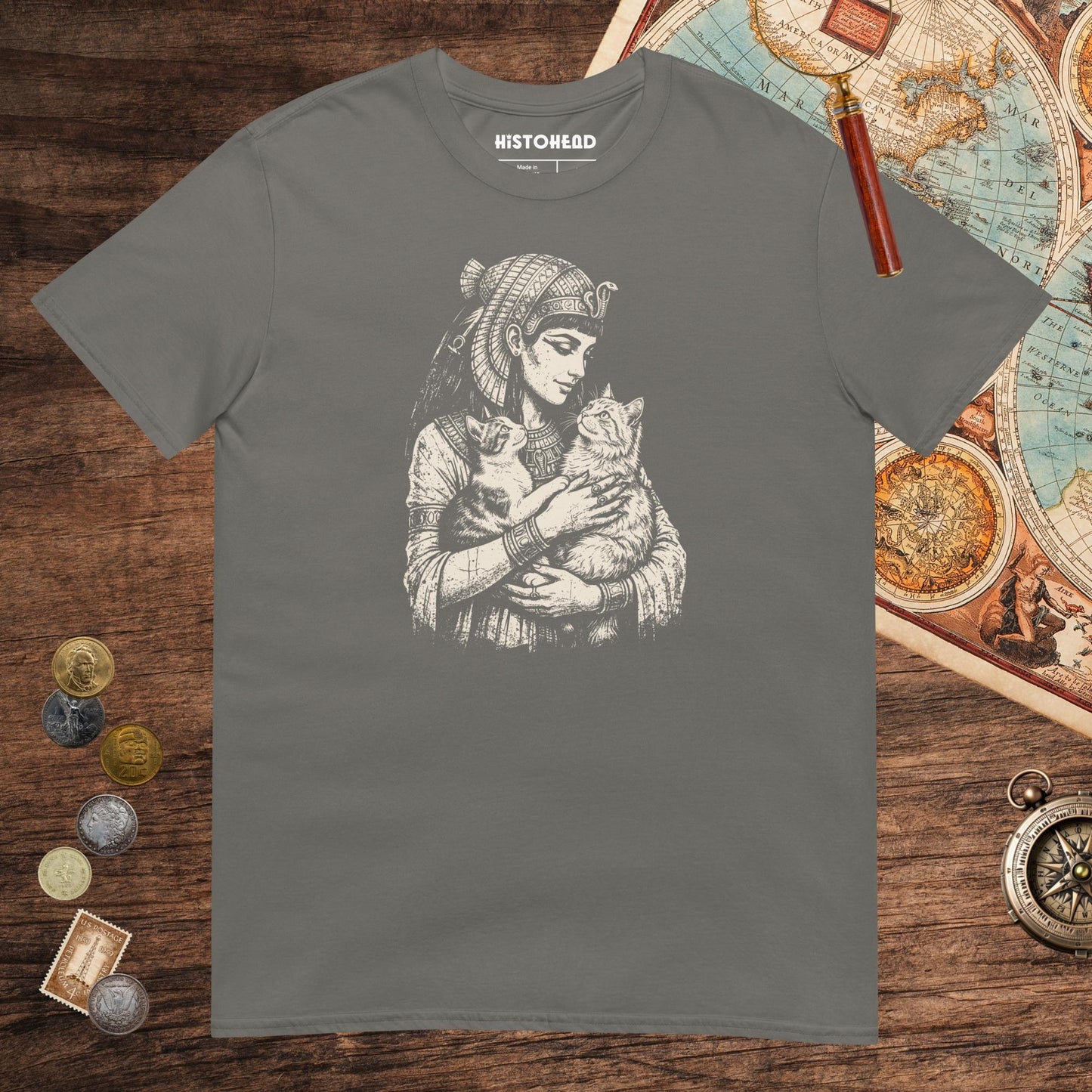 Charcoal Cleopatra's Cats Tee - history buff gift by HistoHead