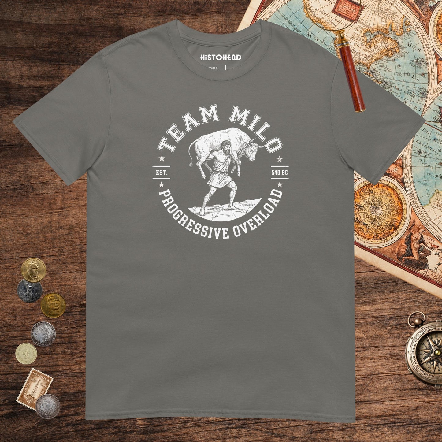 Charcoal Team Milo Tee - history buff gift by HistoHead