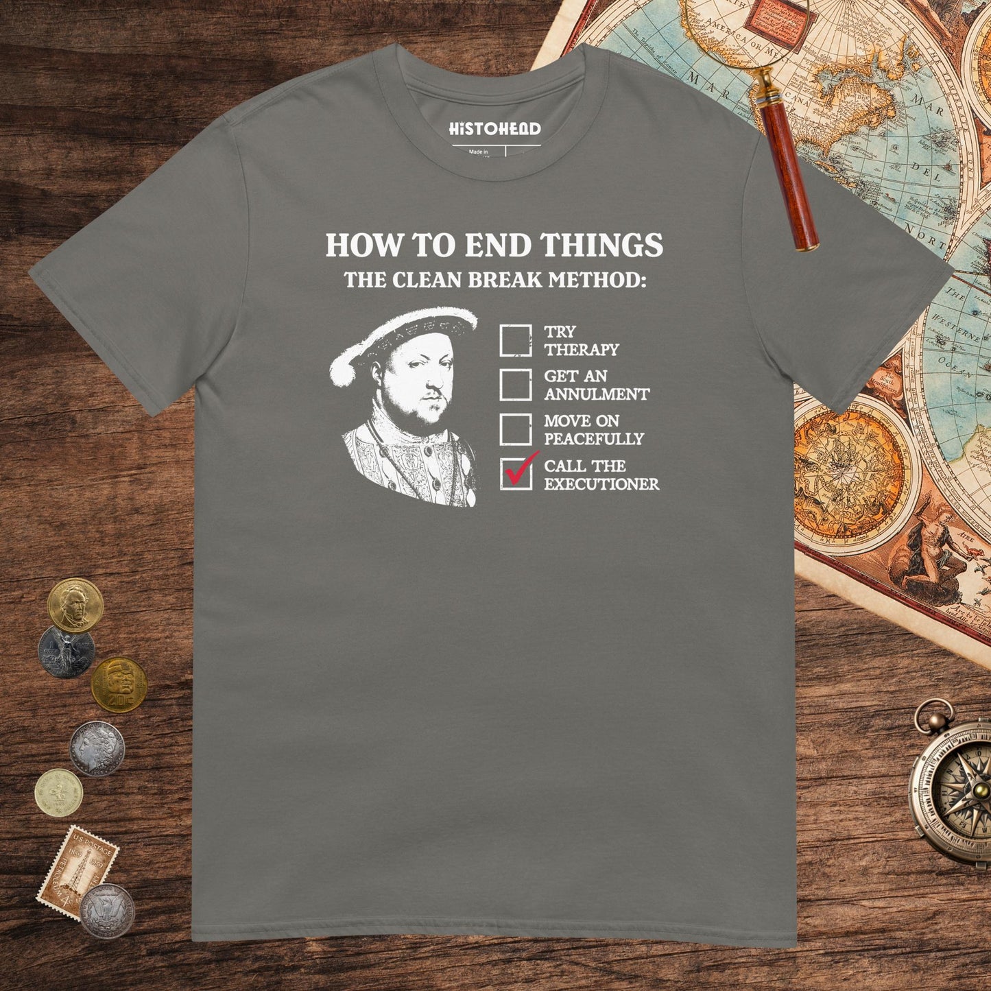 Charcoal Henry VIII's Breakup Guide Tee - history buff gift by HistoHead