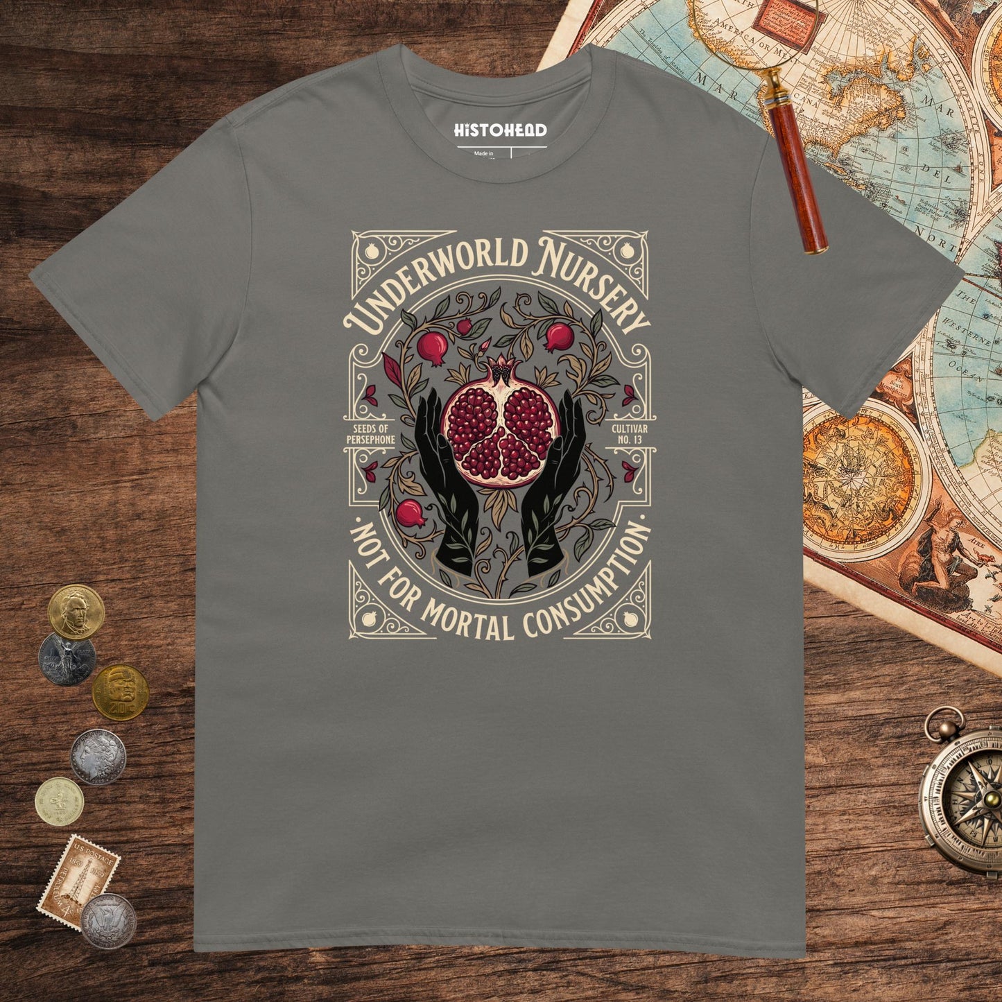 Charcoal Persephone Underworld Nursery Tee - history buff gift by HistoHead