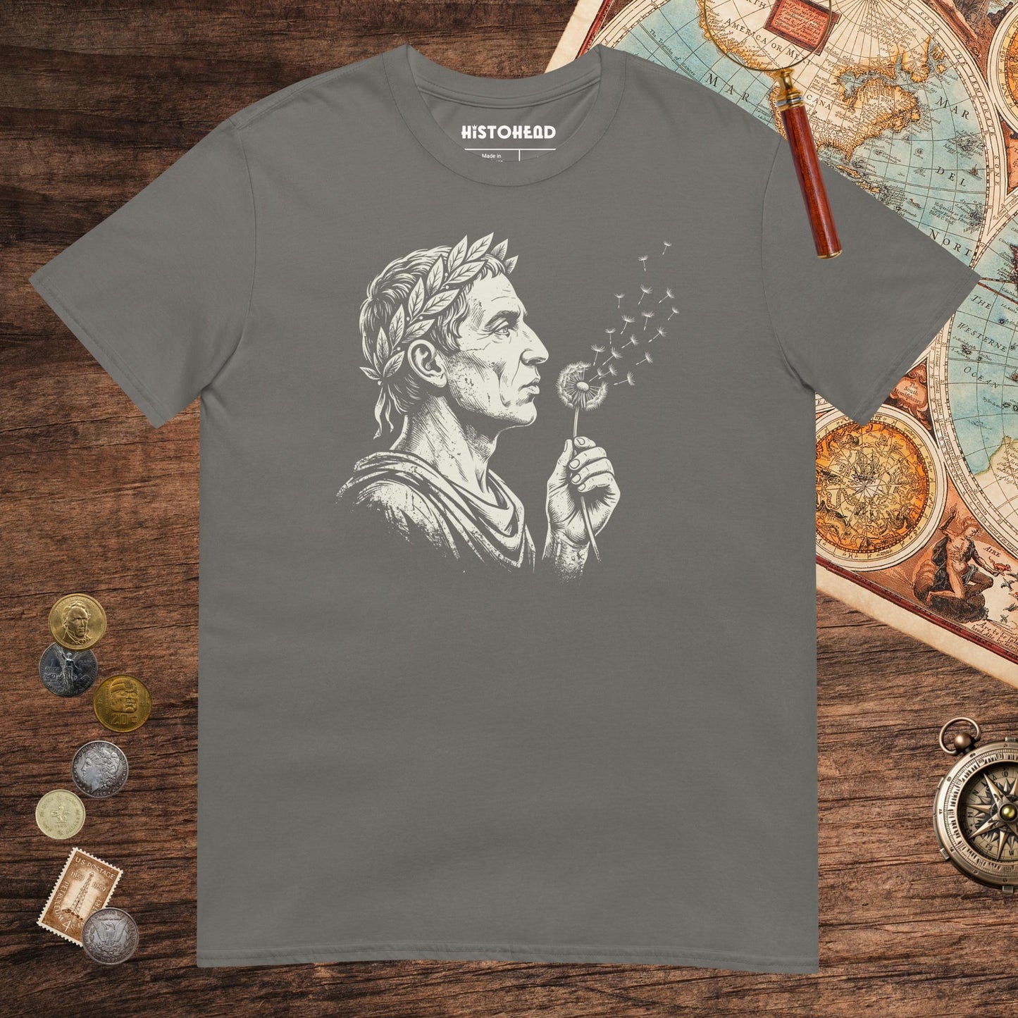 Charcoal Caesar Blowing Wishes Tee - history buff gift by HistoHead