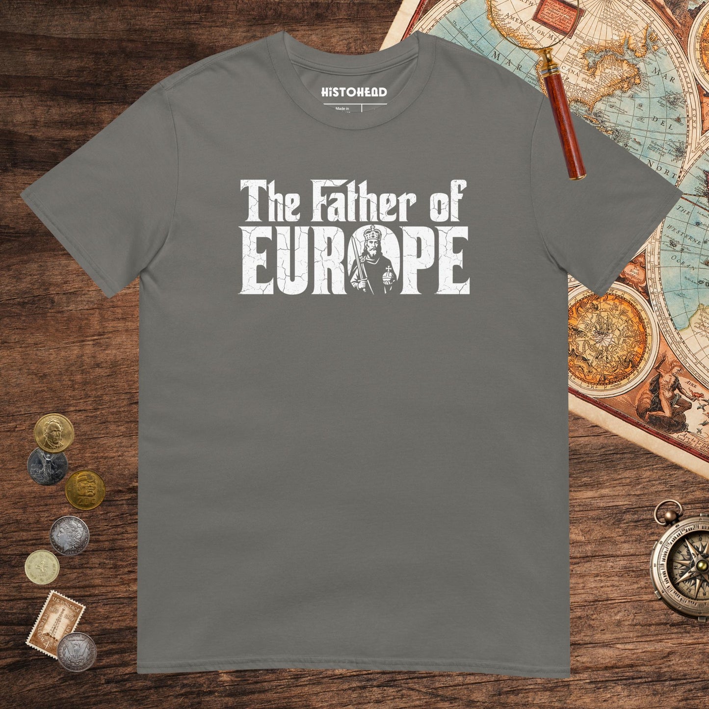 Charcoal Charlemagne The Father of Europe Tee - history buff gift by HistoHead