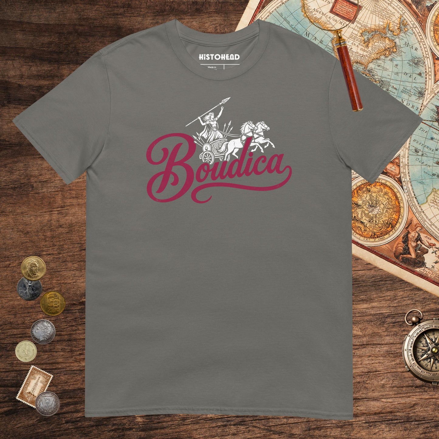 Charcoal Boudica Tee - history buff gift by HistoHead