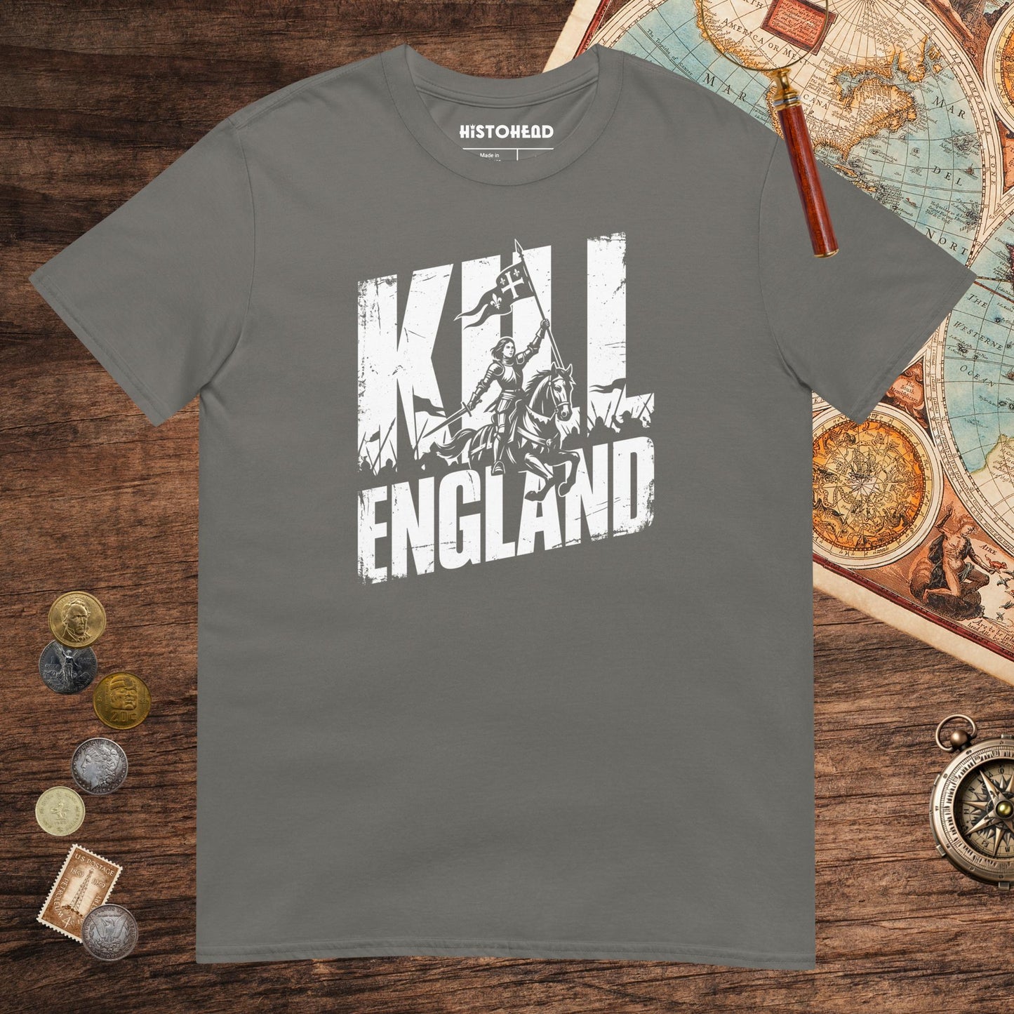 Charcoal Joan of Arc Kill England Tee - history buff gift by HistoHead