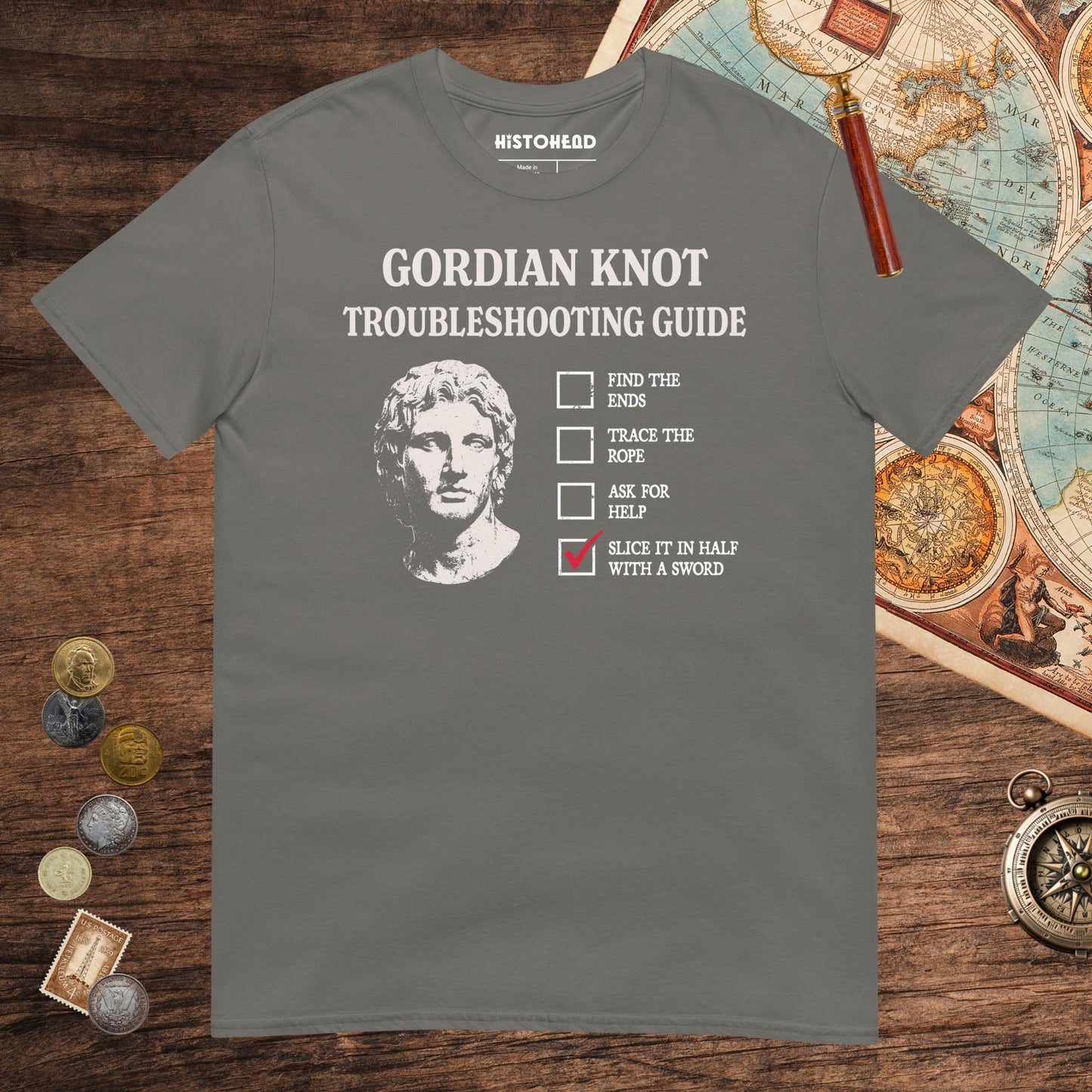 Charcoal Alexander's Gordian Knot Guide Tee - history buff gift by HistoHead