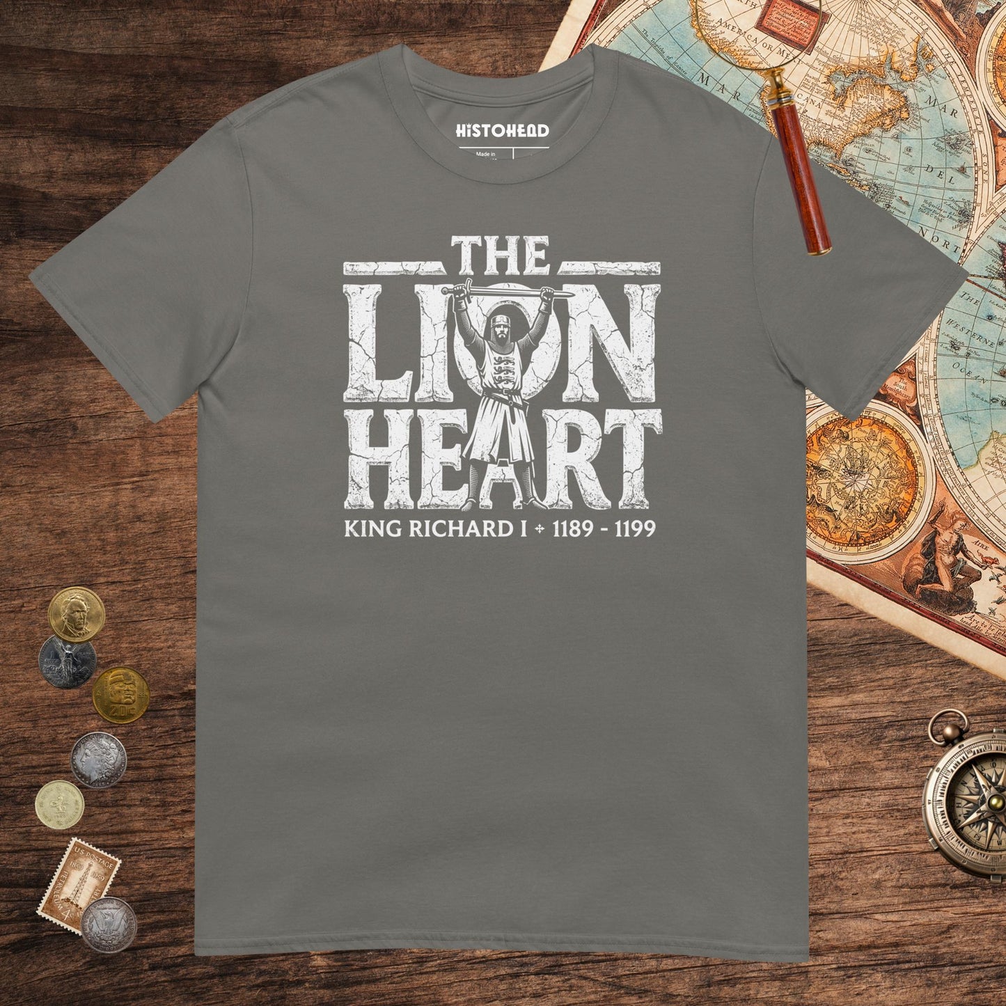 Charcoal Richard the Lionheart Tee - history buff gift by HistoHead