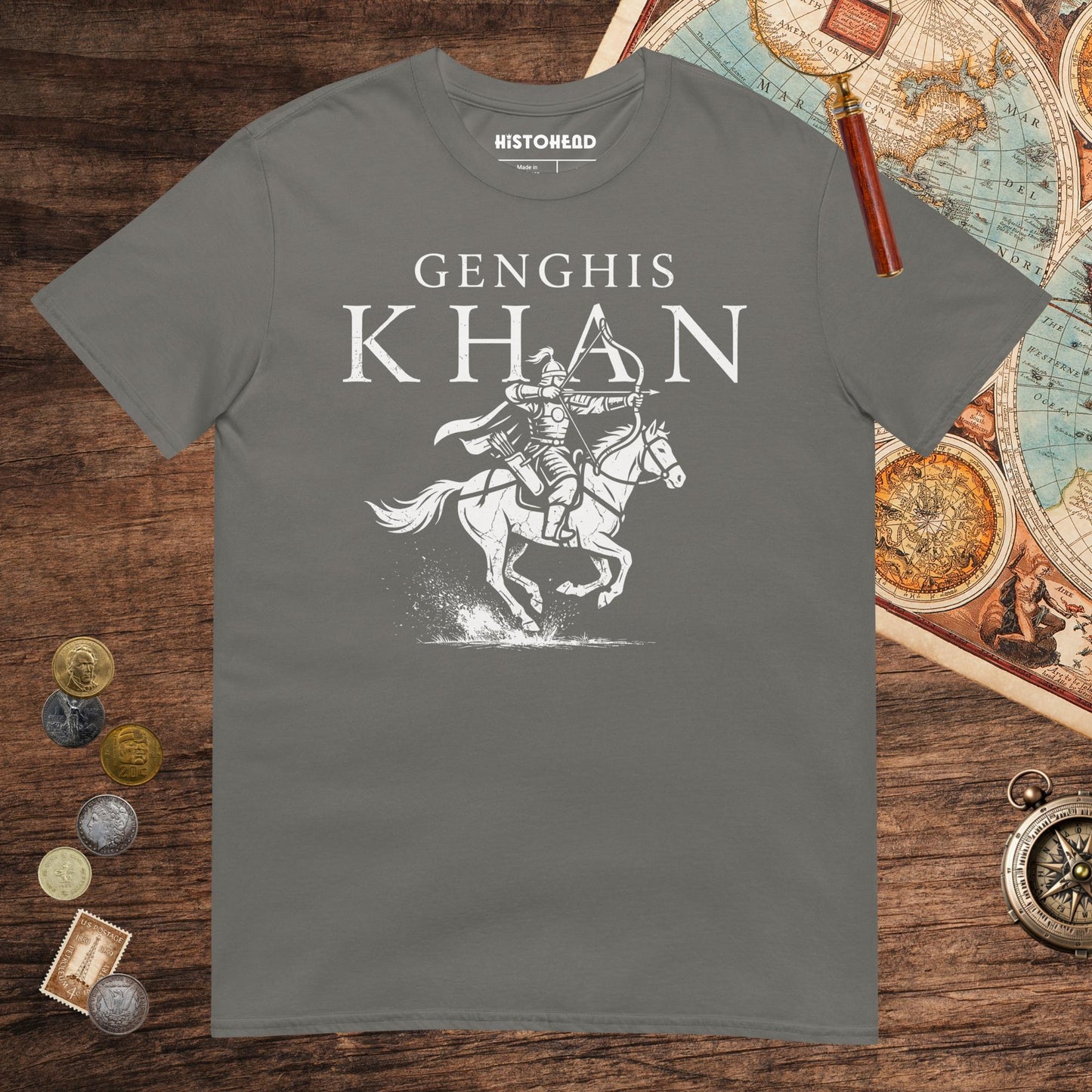 Charcoal Genghis Khan Tee - history buff gift by HistoHead