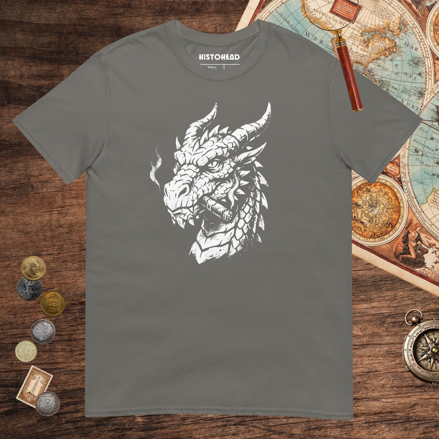 Charcoal Smoking Dragon Tee - history buff gift by HistoHead