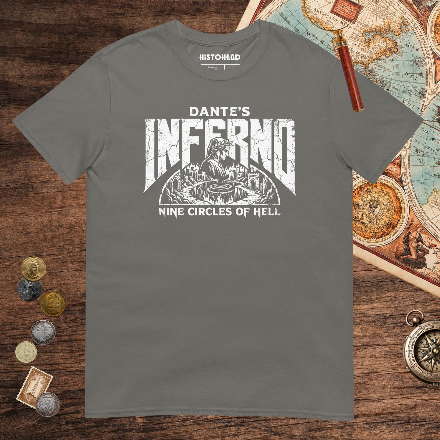 Charcoal Dante's Inferno Tee - history buff gift by HistoHead