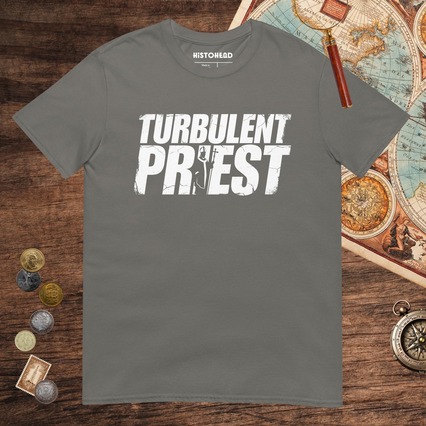 Charcoal Thomas Becket Turbulent Priest Tee - history buff gift by HistoHead