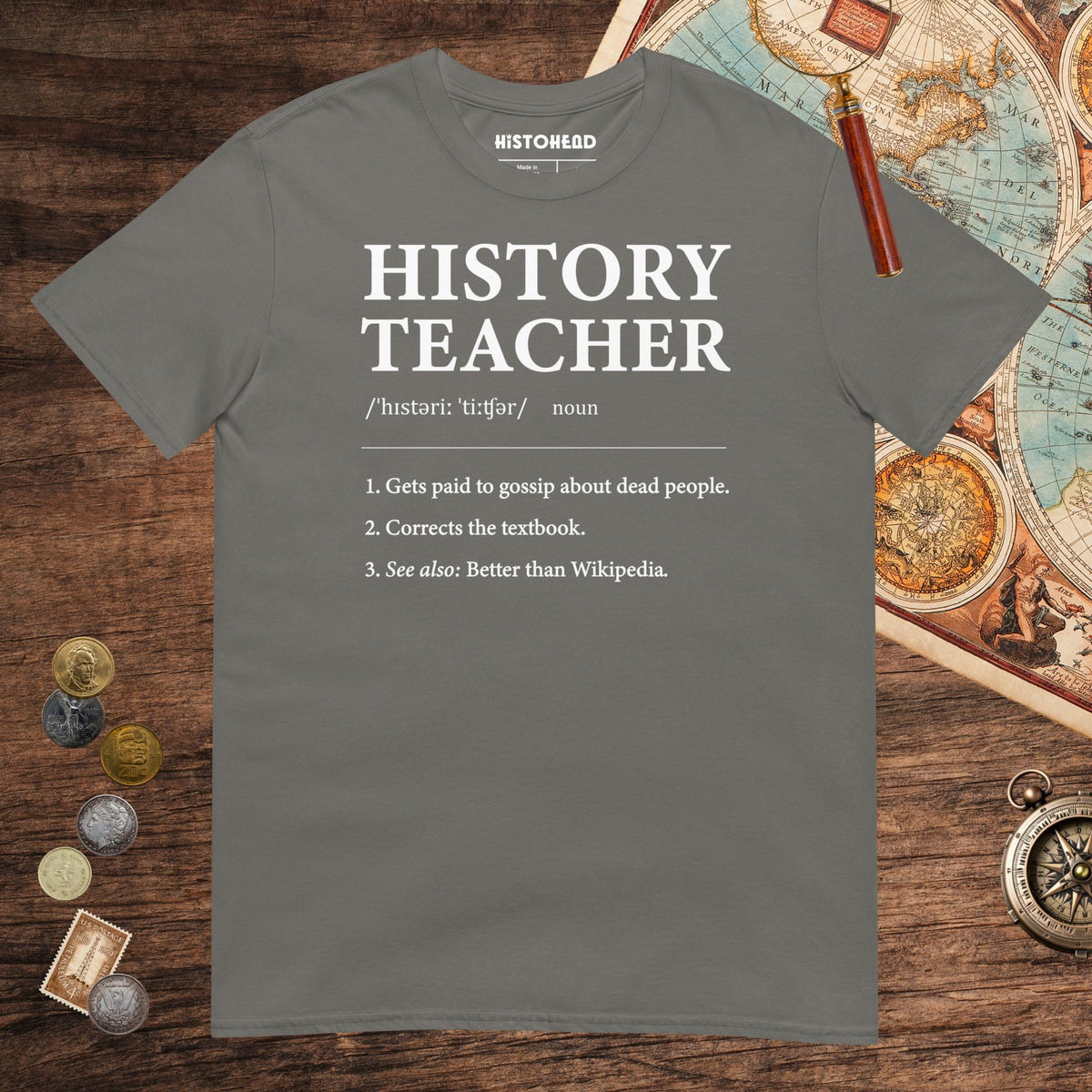 Charcoal History Teacher Definition Tee - history buff gift by HistoHead