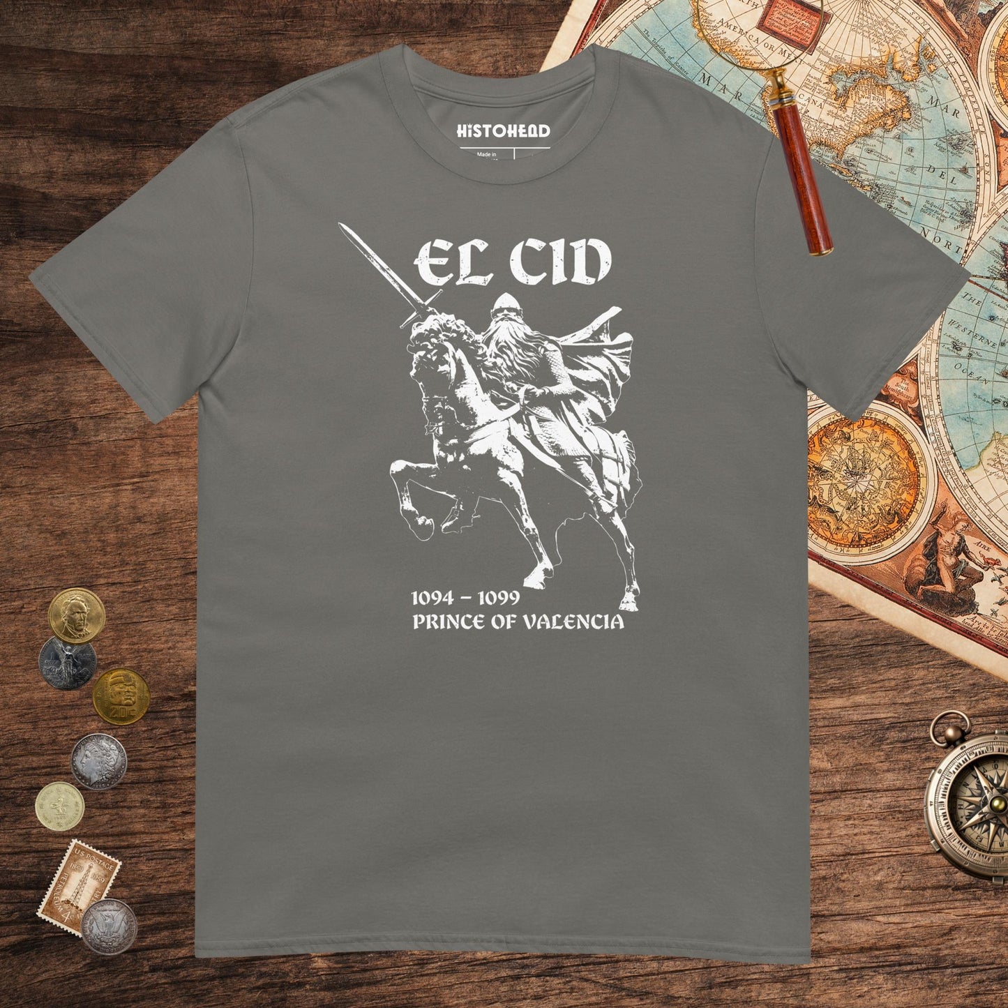 Charcoal El Cid Prince of Valencia Tee - history buff gift by HistoHead