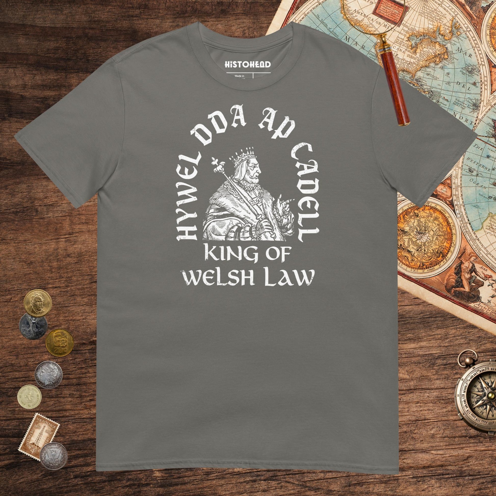 Charcoal Hywel Dda King of Welsh Law Tee - history buff gift by HistoHead