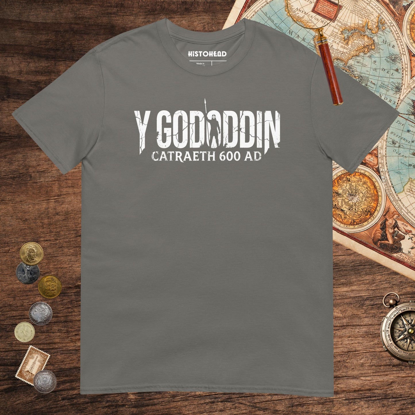 Charcoal Y Gododdin Catraeth 600 Tee - history buff gift by HistoHead