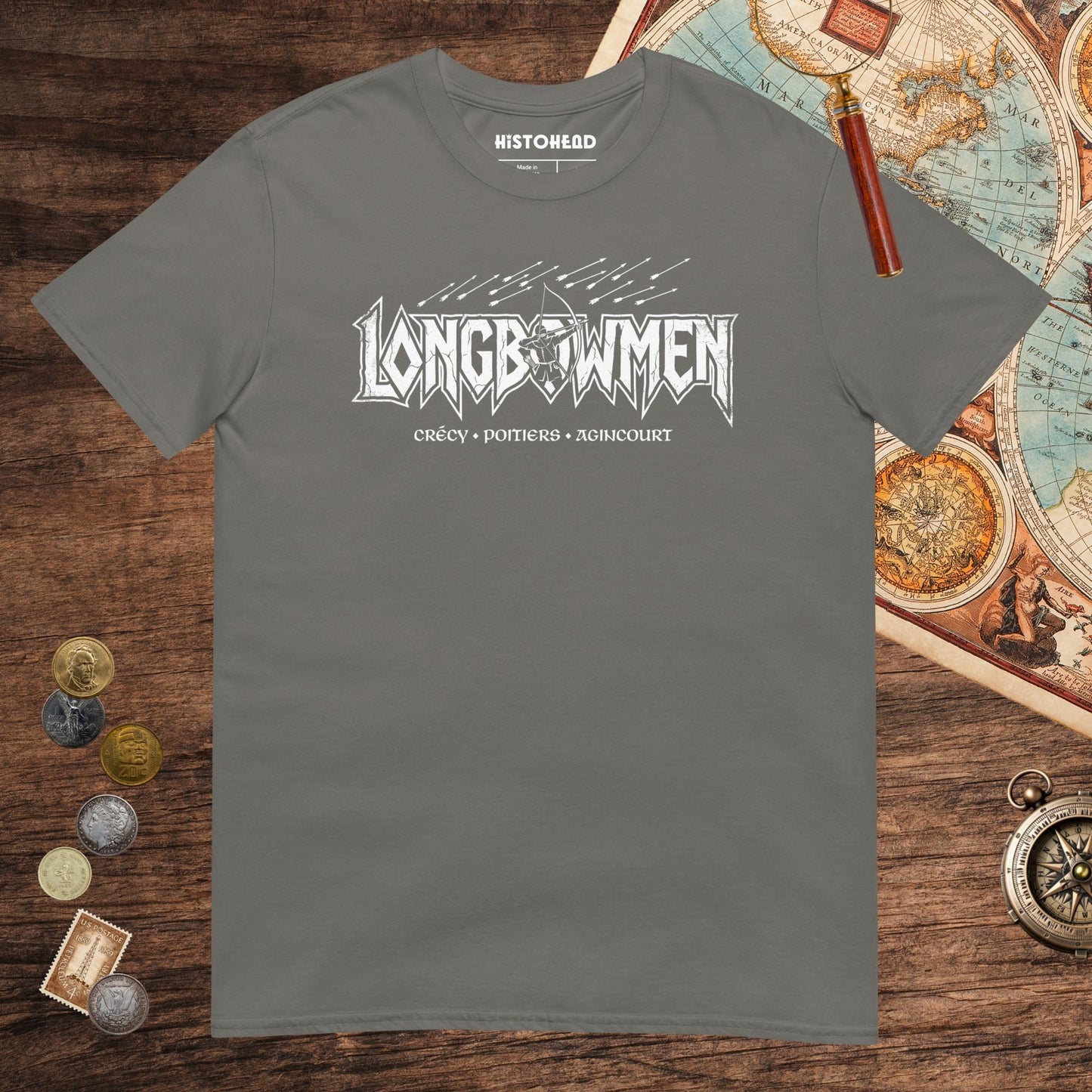 Charcoal Longbowmen Tee - history buff gift by HistoHead