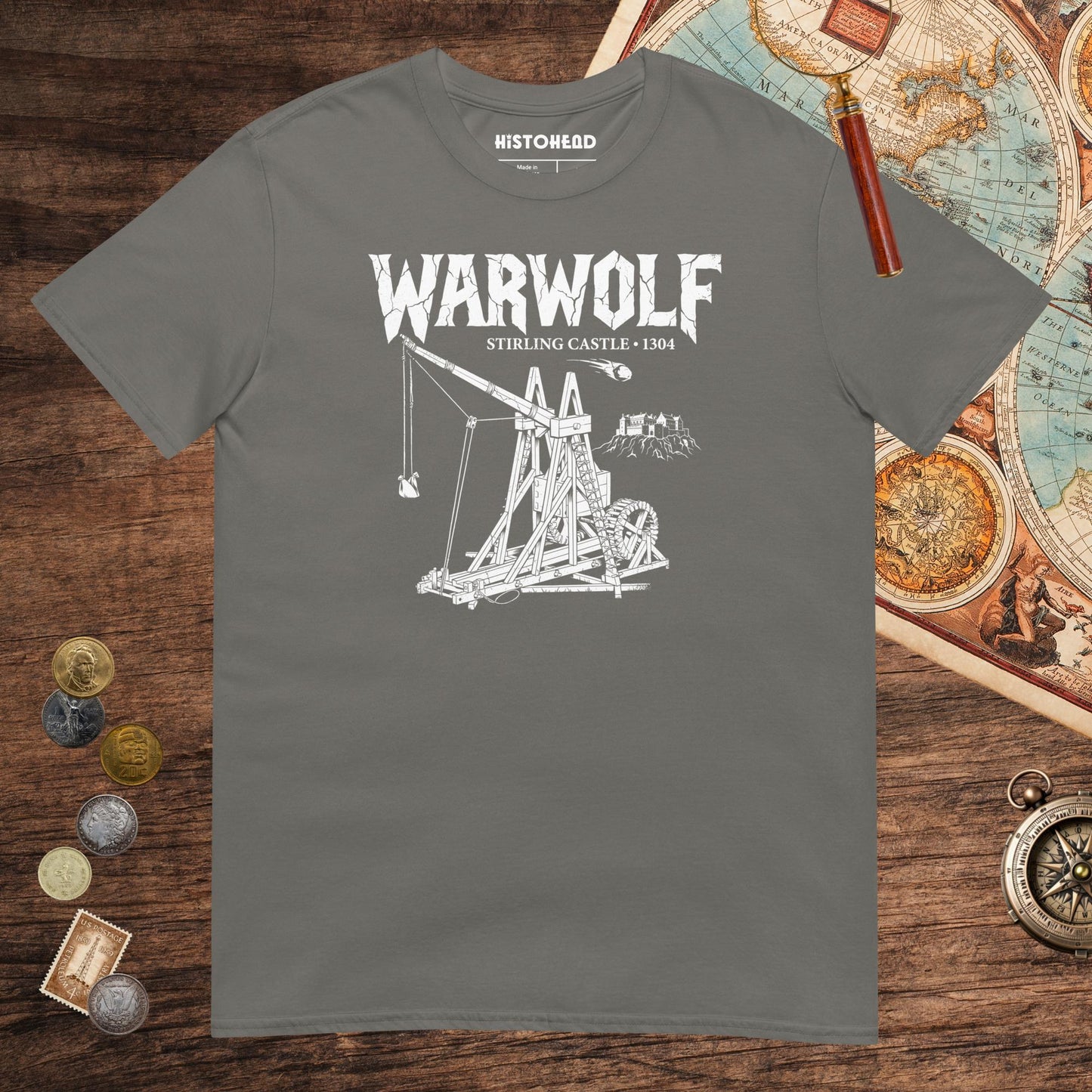 Charcoal Warwolf Trebuchet Tee - history buff gift by HistoHead