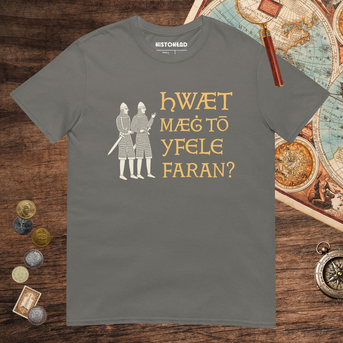 Charcoal What Could Possibly Go Wrong in Old English Tee - history buff gift by HistoHead