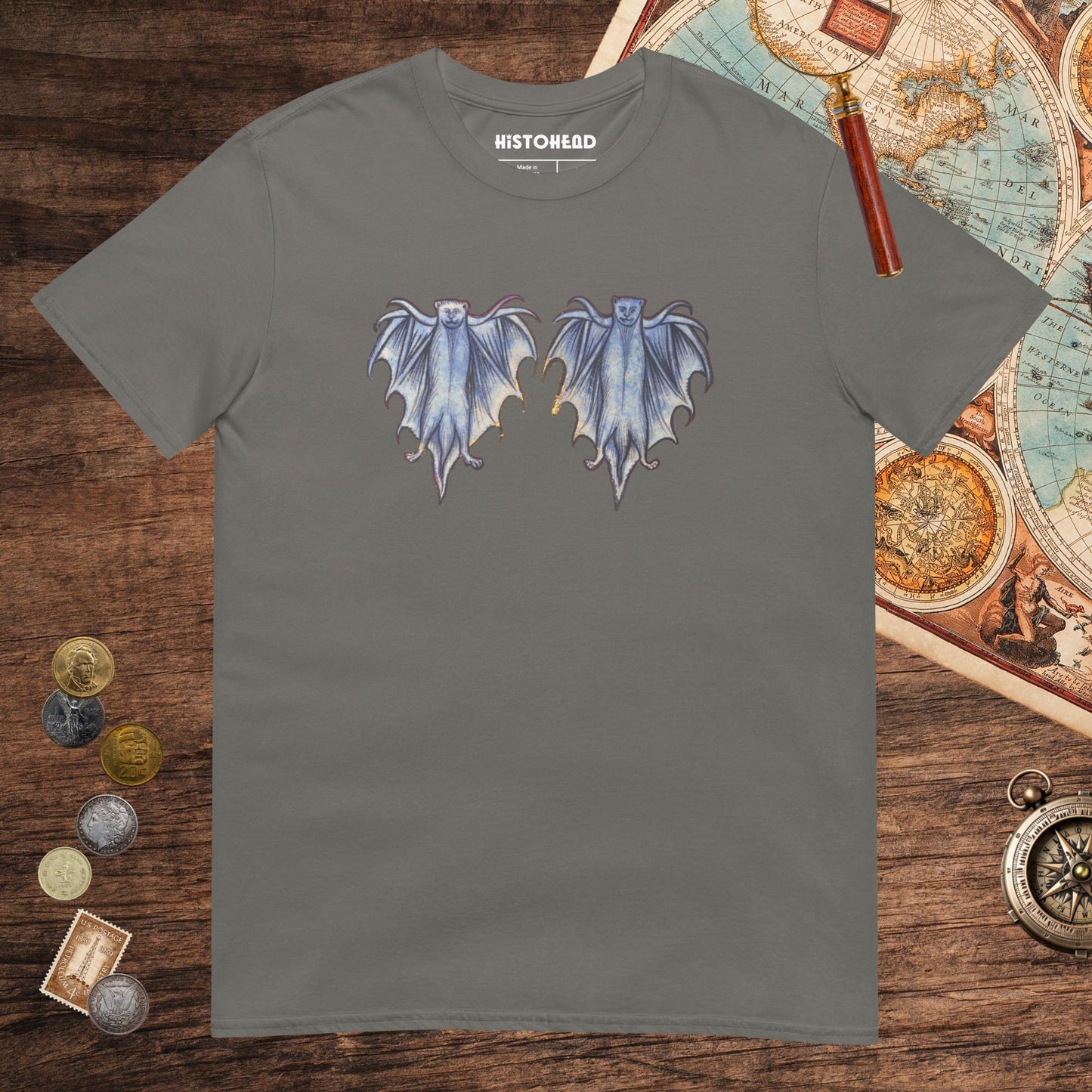 Charcoal Two Weird Medieval Bats Tee - history buff gift by HistoHead
