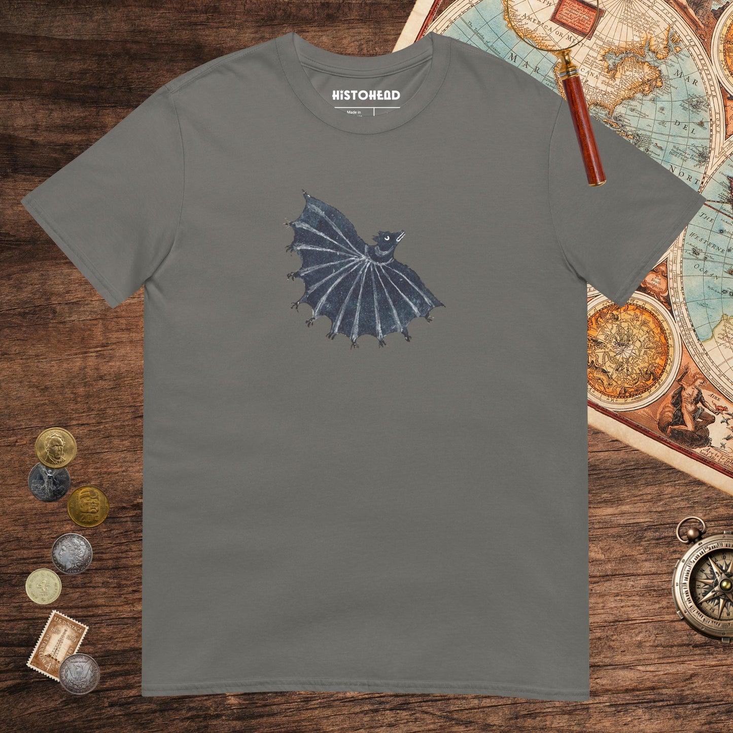 Charcoal Weird Medieval Bat 2 Tee - history buff gift by HistoHead
