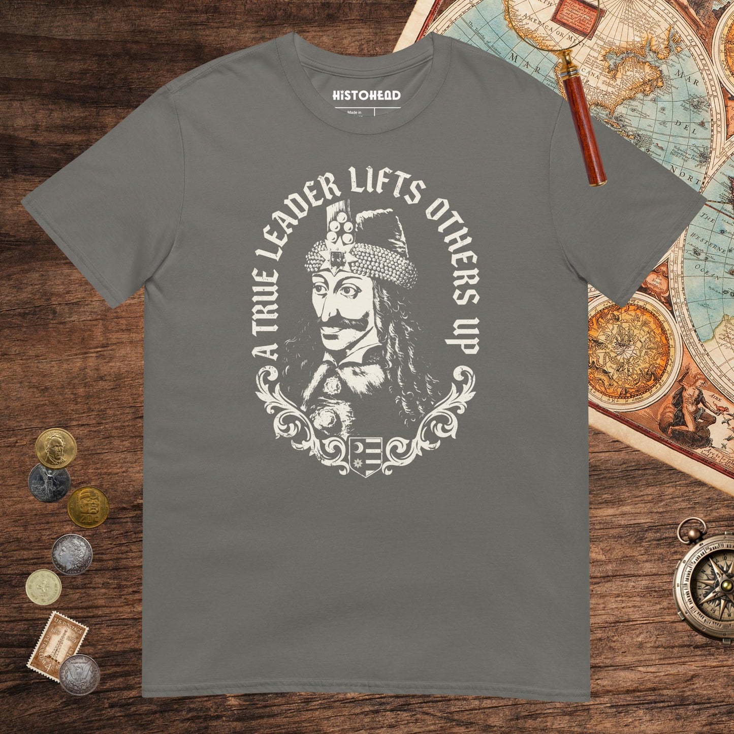 Charcoal Vlad the Impaler True Leader Tee - history buff gift by HistoHead