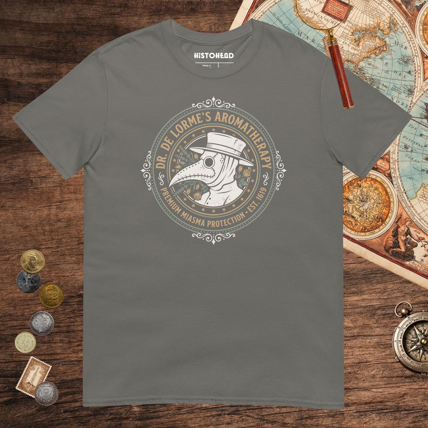 Charcoal Dr. De Lorme's Aromatherapy Tee - history buff gift by HistoHead