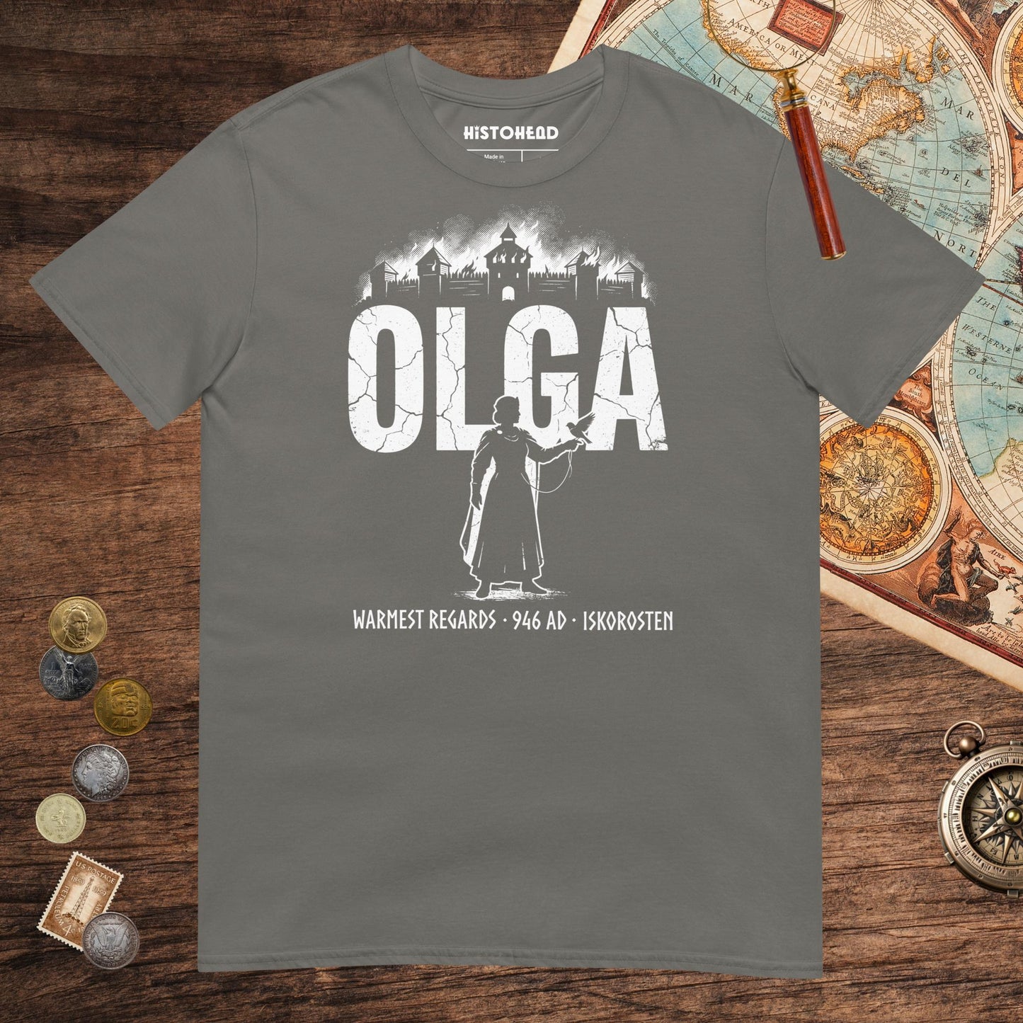 Charcoal Olga of Kiev Warmest Regards Tee - history buff gift by HistoHead
