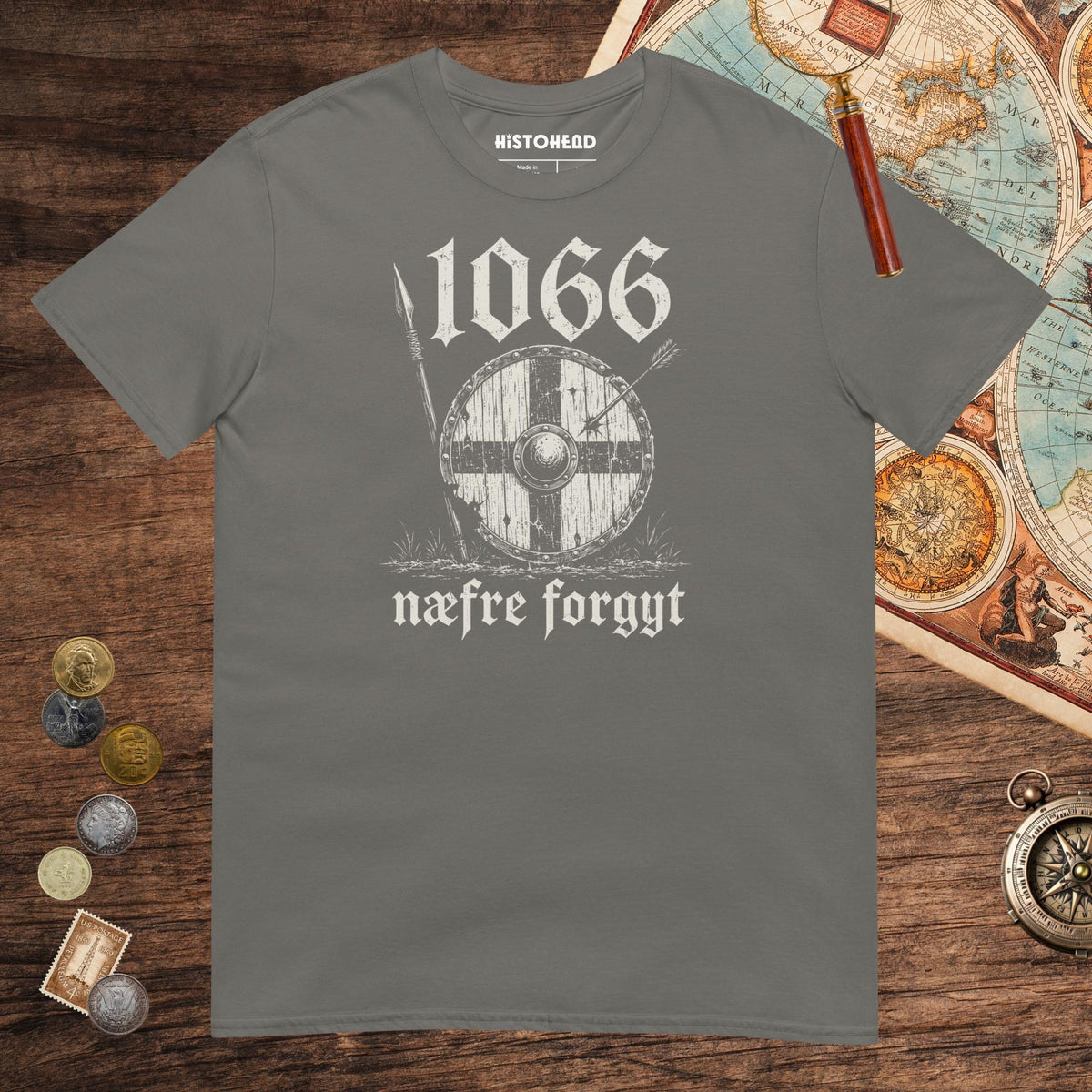 Charcoal 1066 Never Forget in Old English Tee - history buff gift by HistoHead